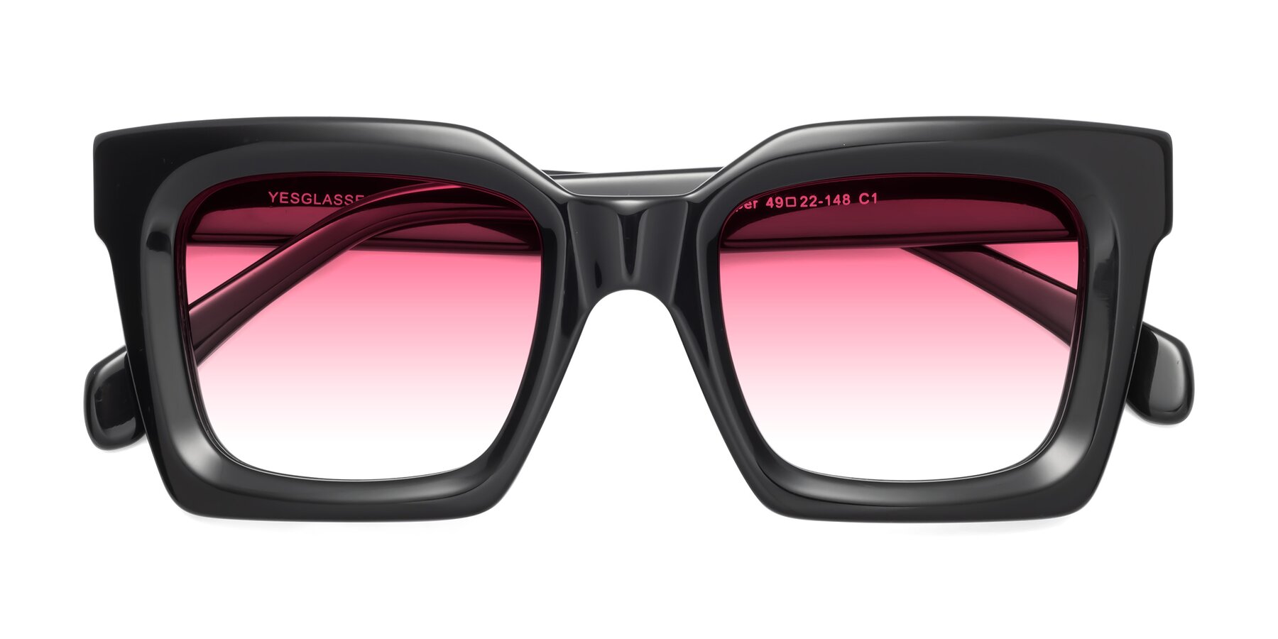Folded Front of Piper in Black with Pink Gradient Lenses