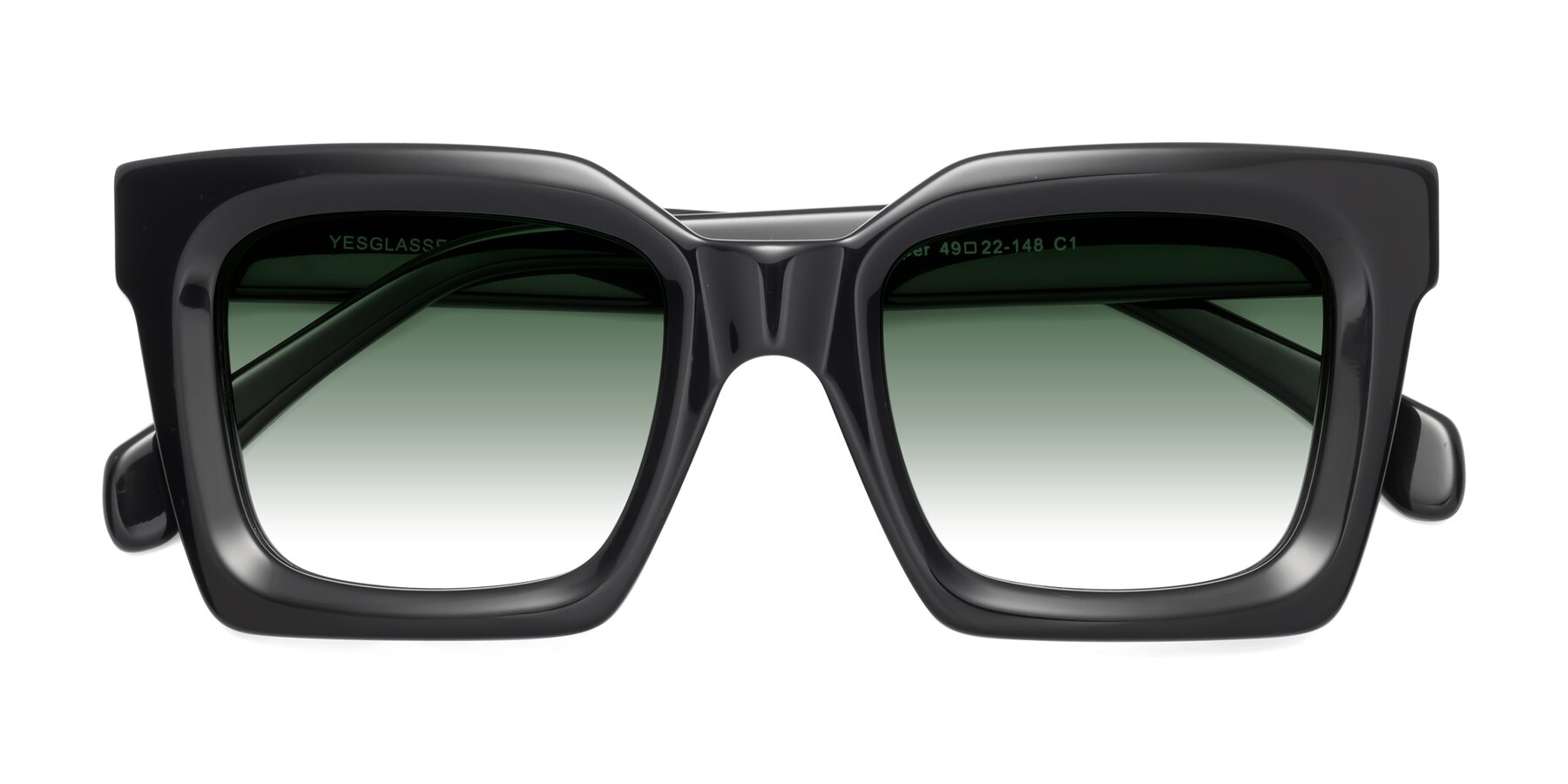 Folded Front of Piper in Black with Green Gradient Lenses