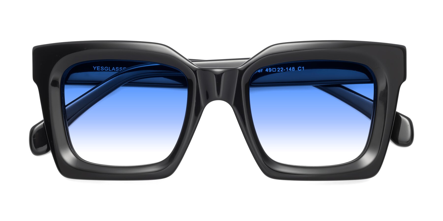 Folded Front of Piper in Black with Blue Gradient Lenses