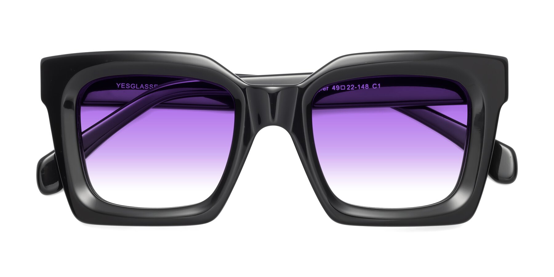 Folded Front of Piper in Black with Purple Gradient Lenses
