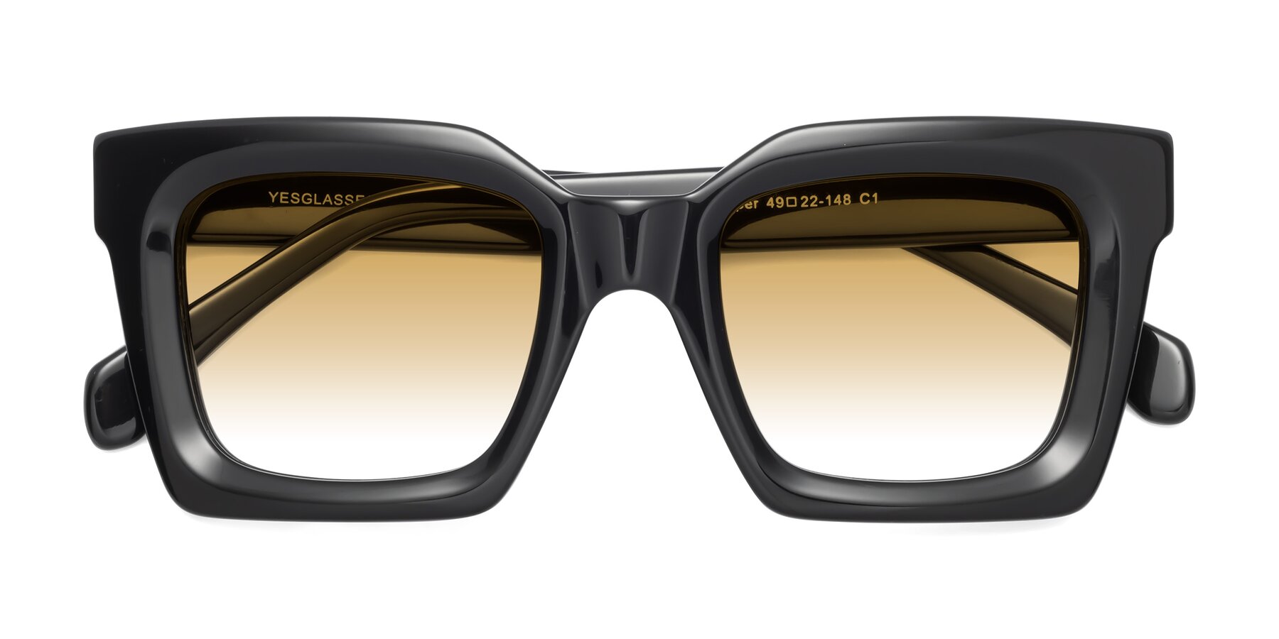 Folded Front of Piper in Black with Champagne Gradient Lenses