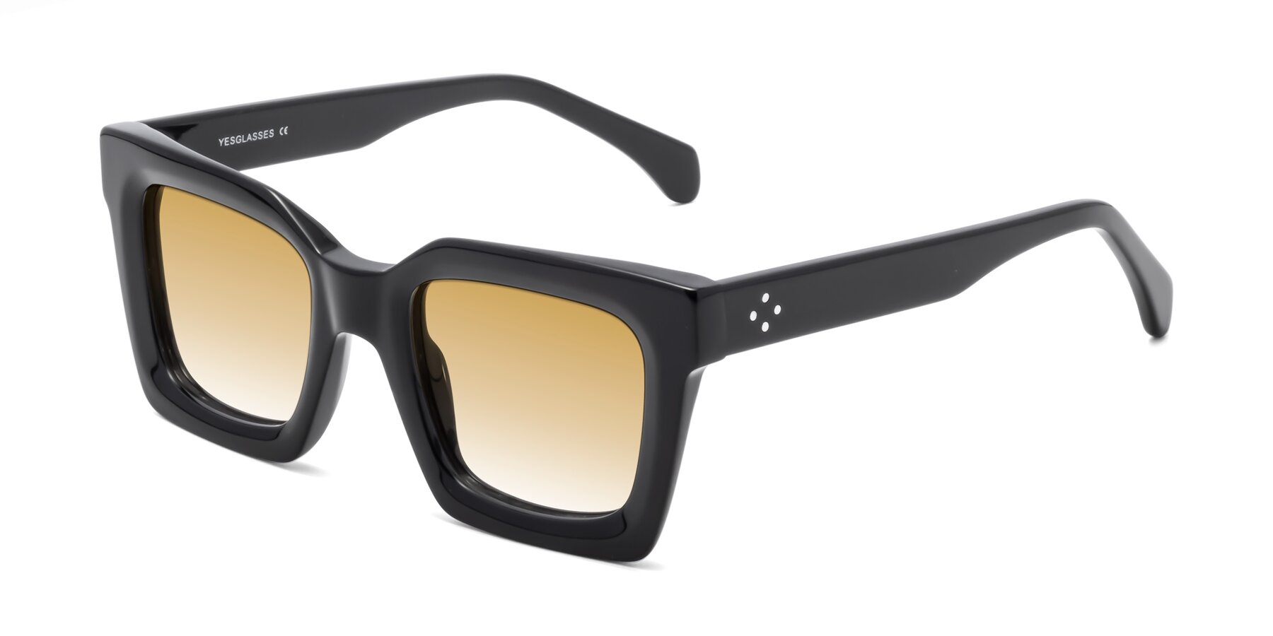 Angle of Piper in Black with Champagne Gradient Lenses