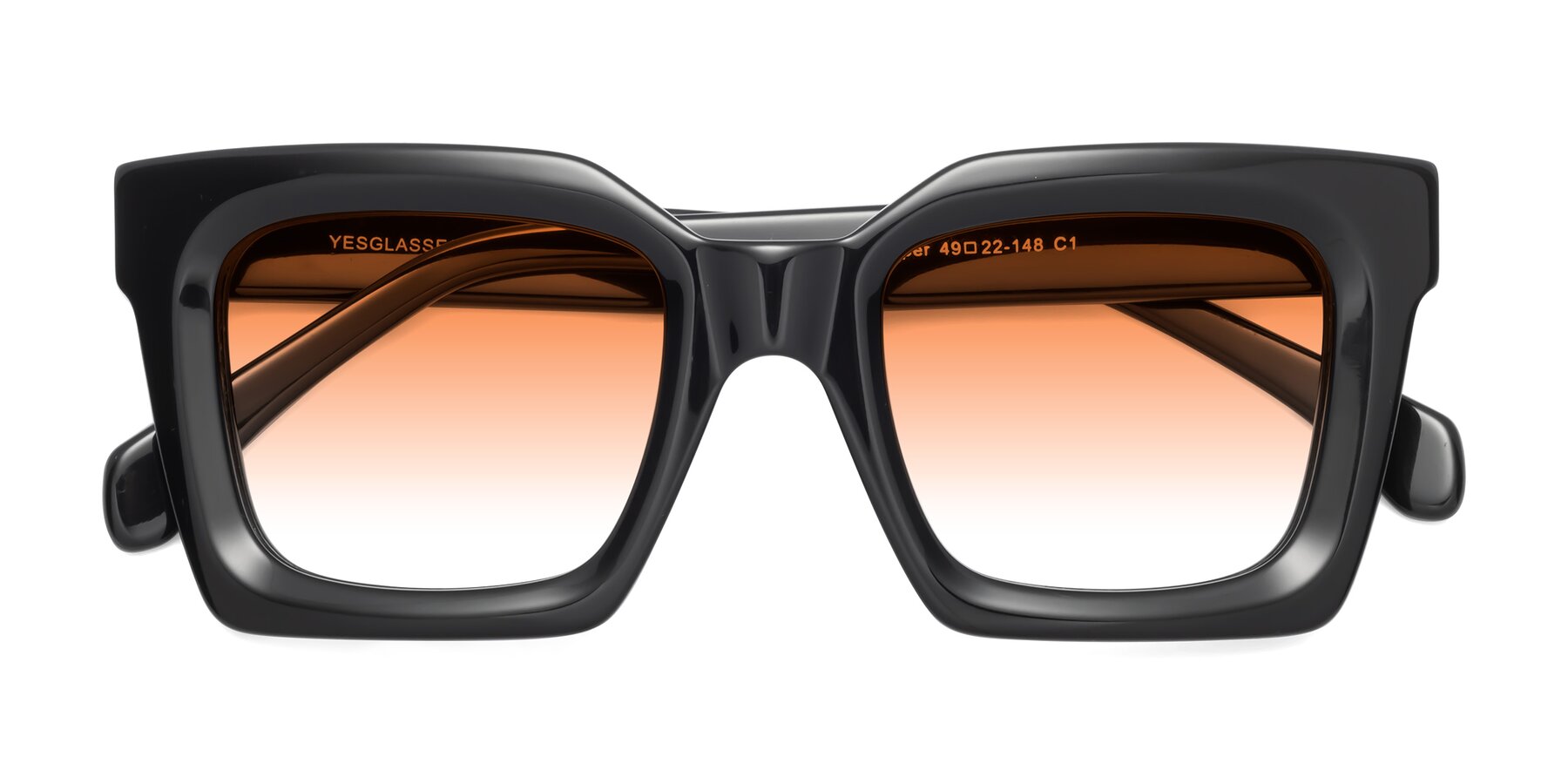 Folded Front of Piper in Black with Orange Gradient Lenses