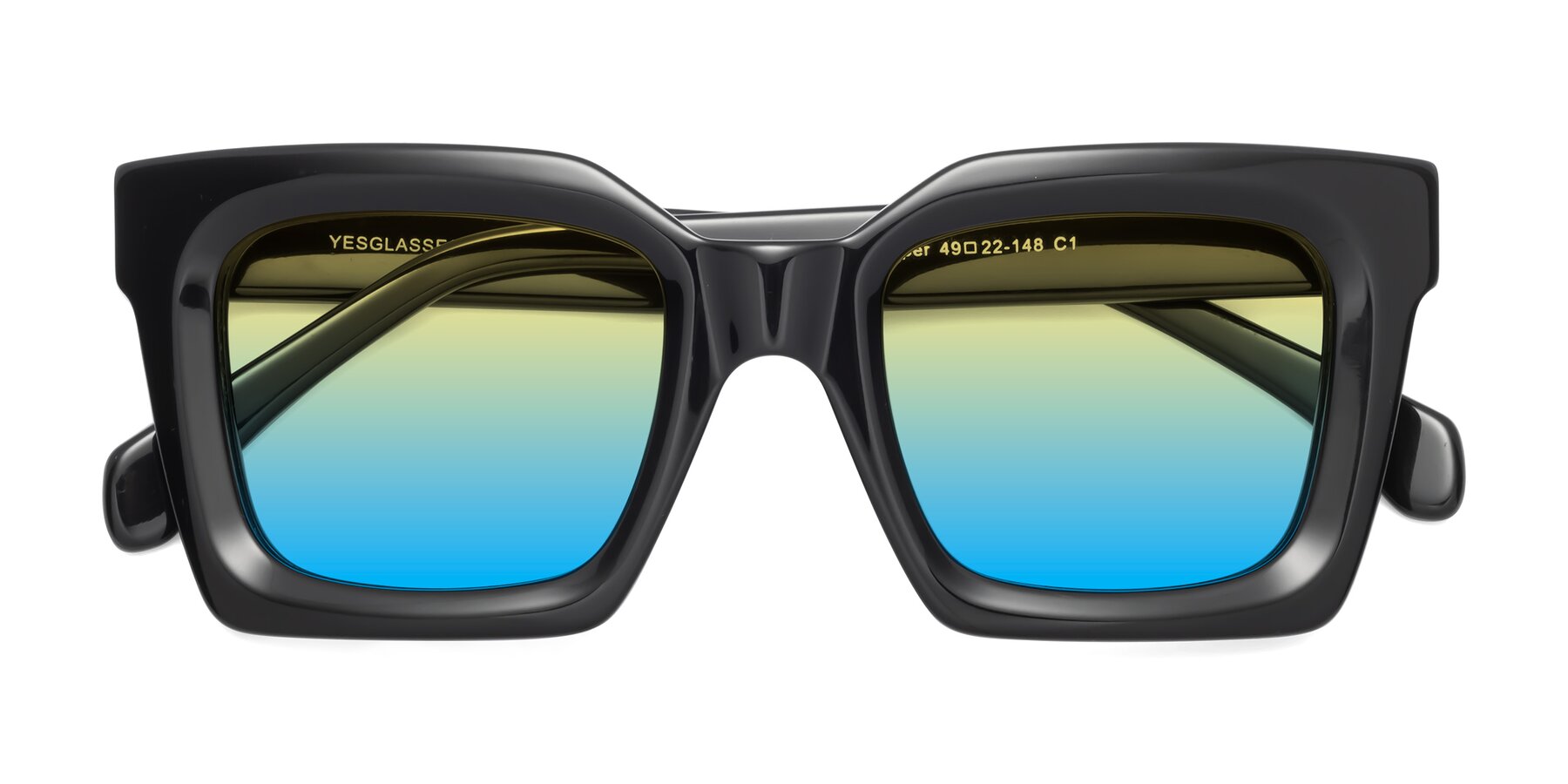 Folded Front of Piper in Black with Yellow / Blue Gradient Lenses