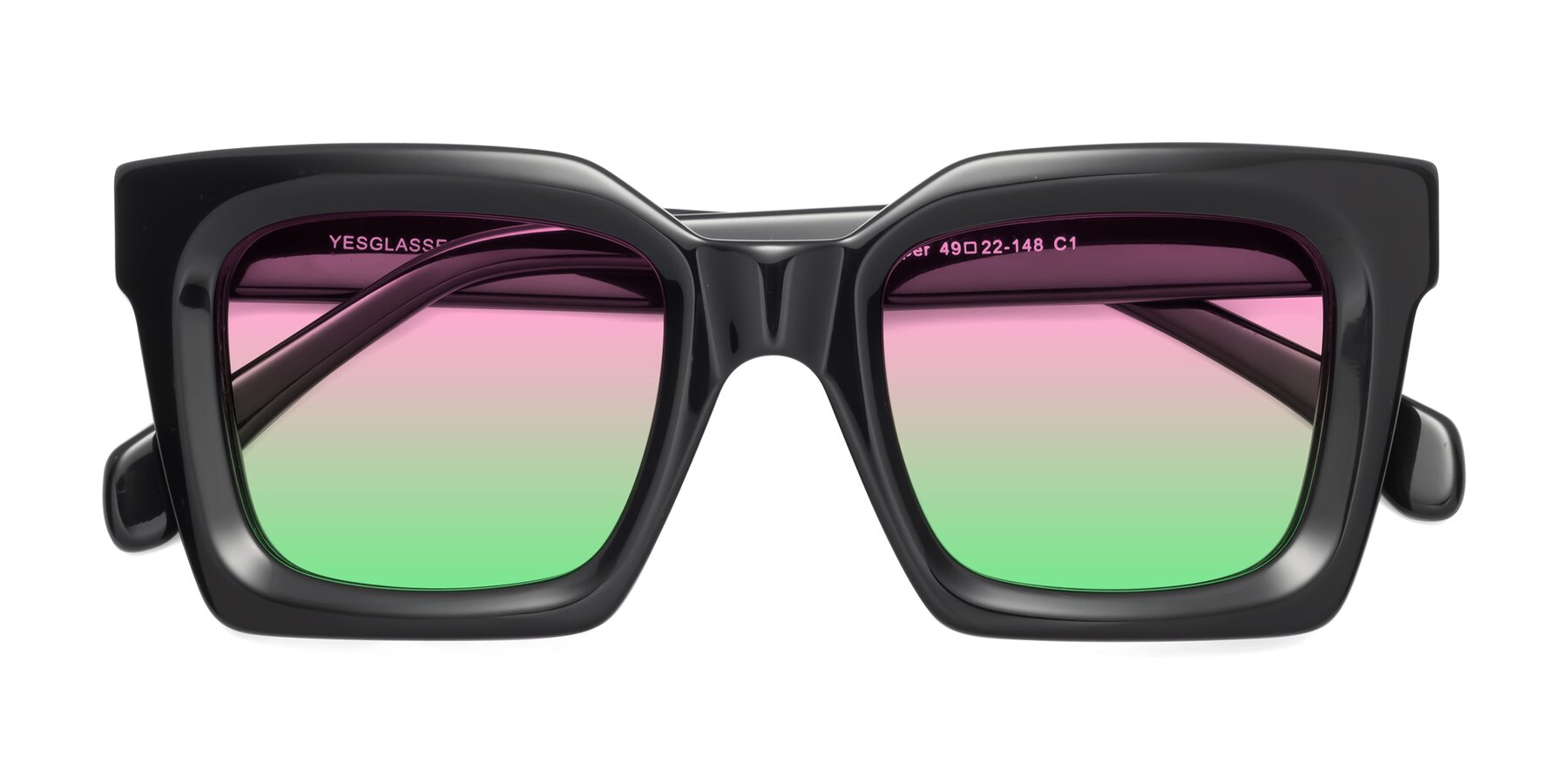 Folded Front of Piper in Black with Pink / Green Gradient Lenses