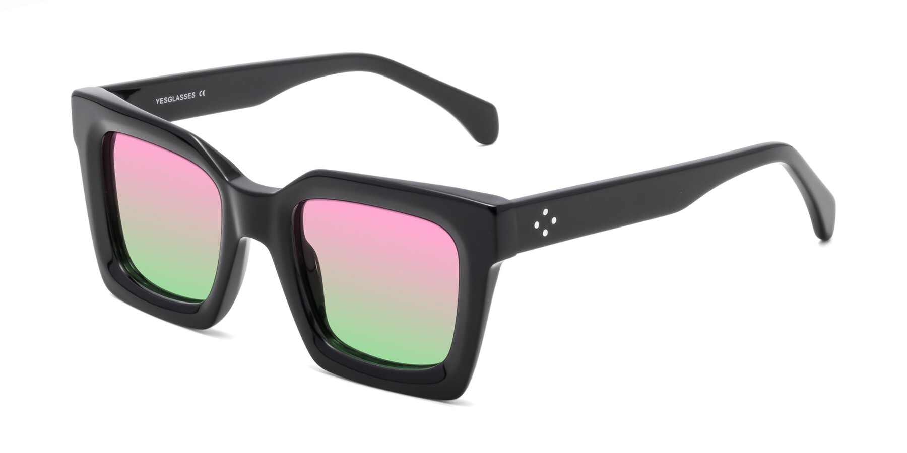 Angle of Piper in Black with Pink / Green Gradient Lenses