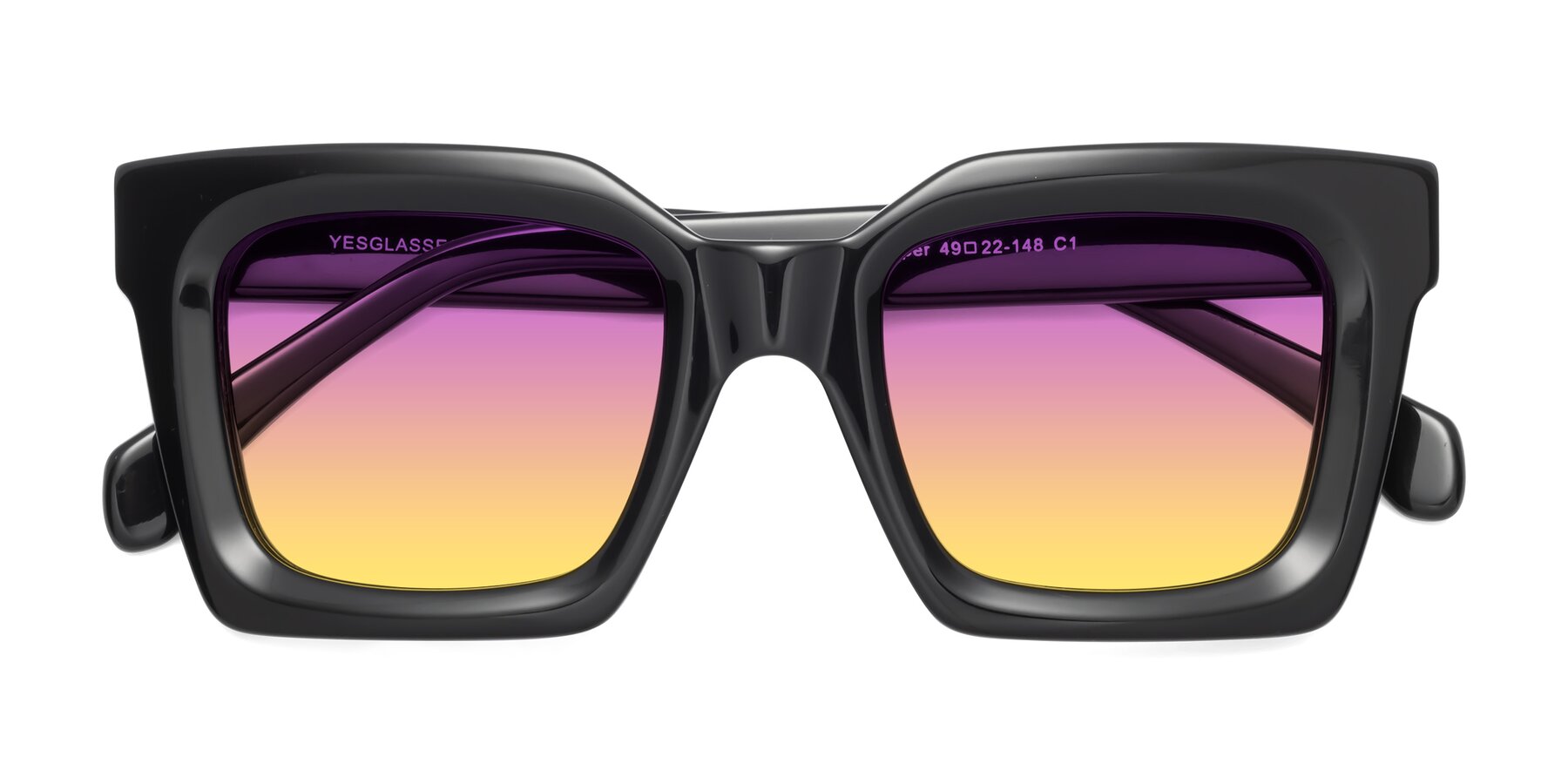 Folded Front of Piper in Black with Purple / Yellow Gradient Lenses