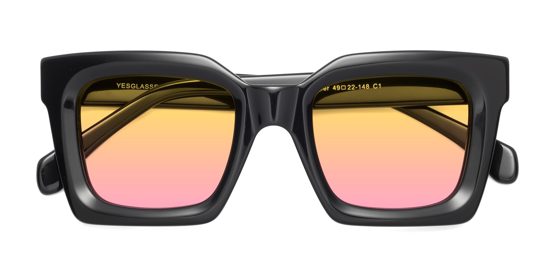 Folded Front of Piper in Black with Yellow / Pink Gradient Lenses