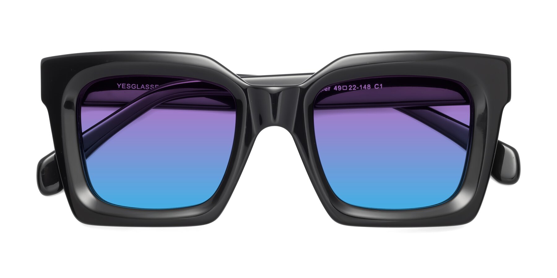 Folded Front of Piper in Black with Purple / Blue Gradient Lenses