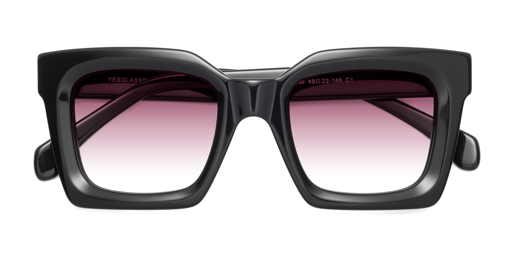 Folded Front of Piper in Black with Wine Gradient Lenses