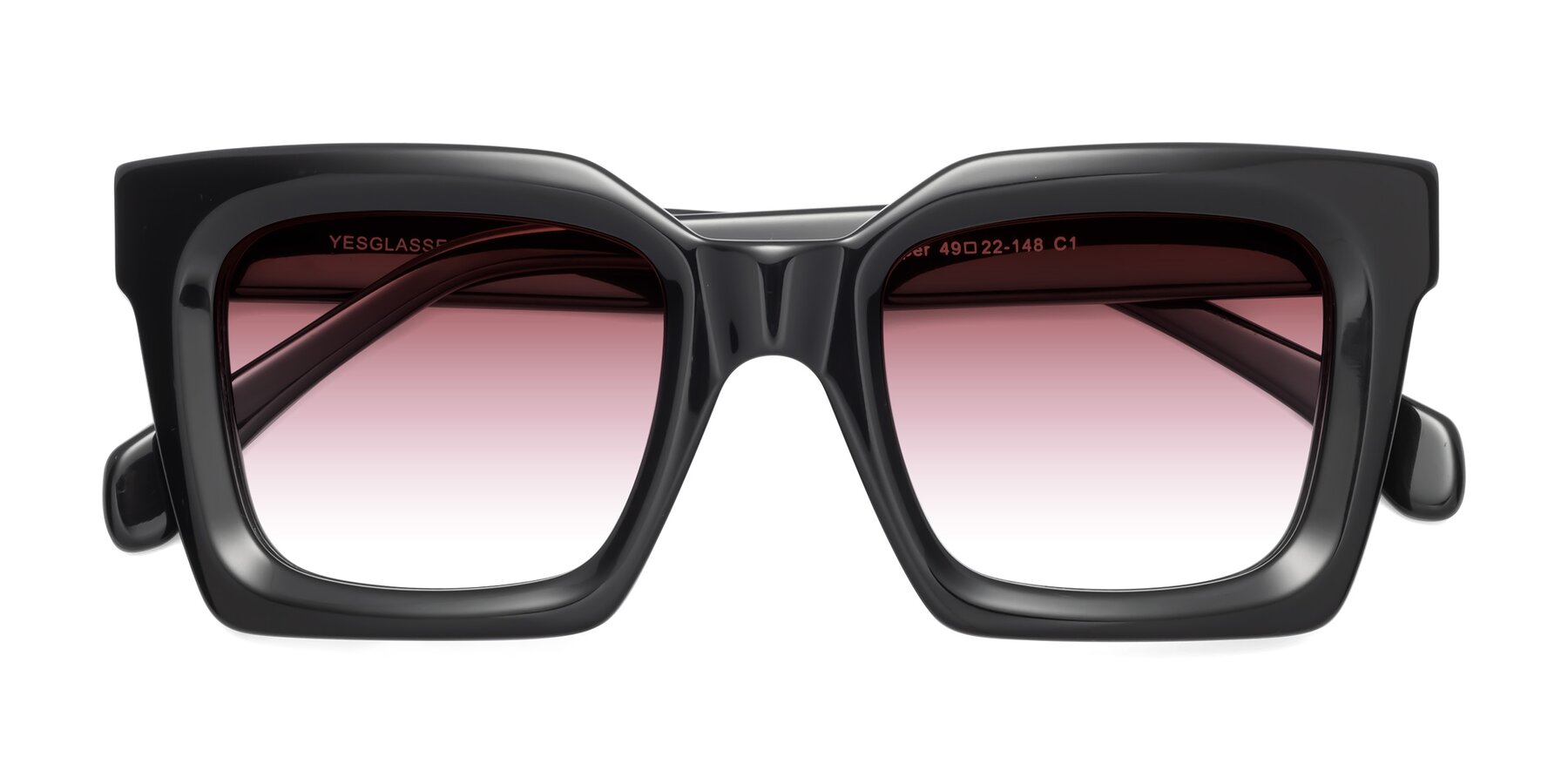 Folded Front of Piper in Black with Garnet Gradient Lenses