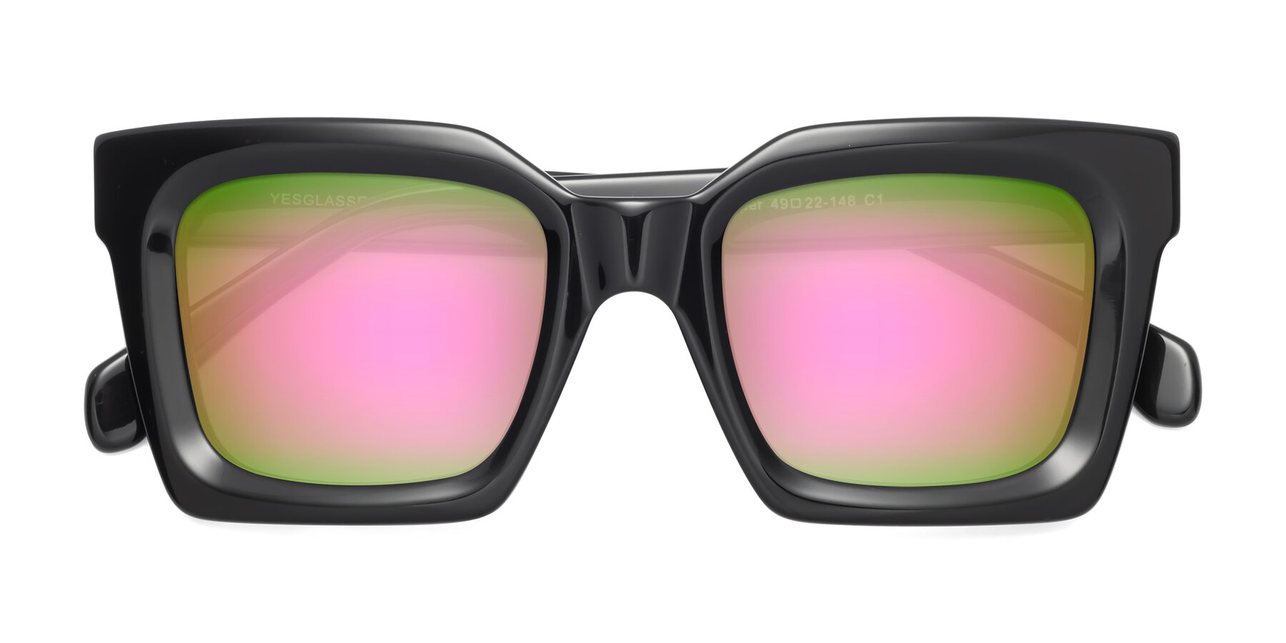 Folded Front of Piper in Black with Pink Mirrored Lenses