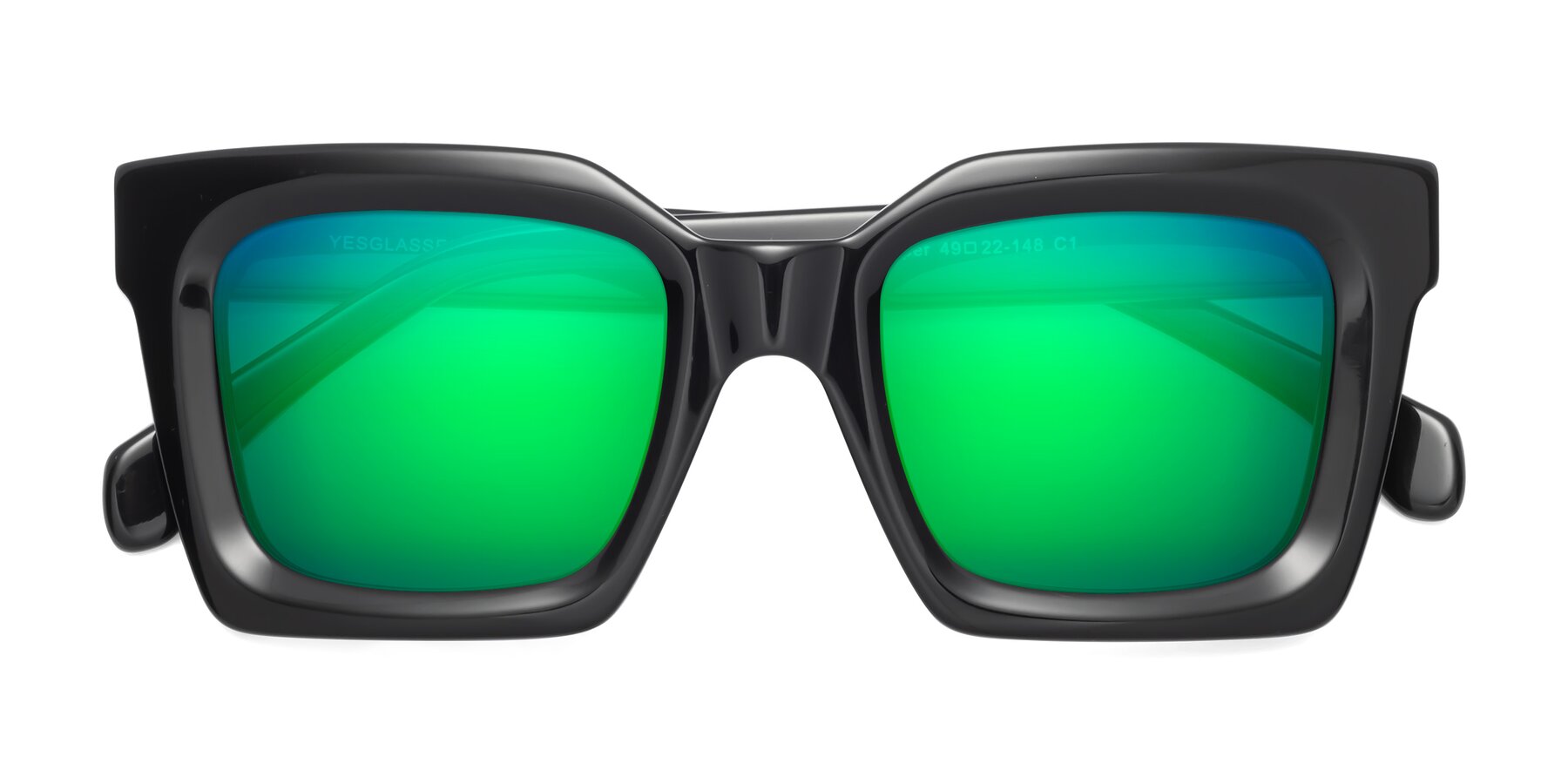 Folded Front of Piper in Black with Green Mirrored Lenses