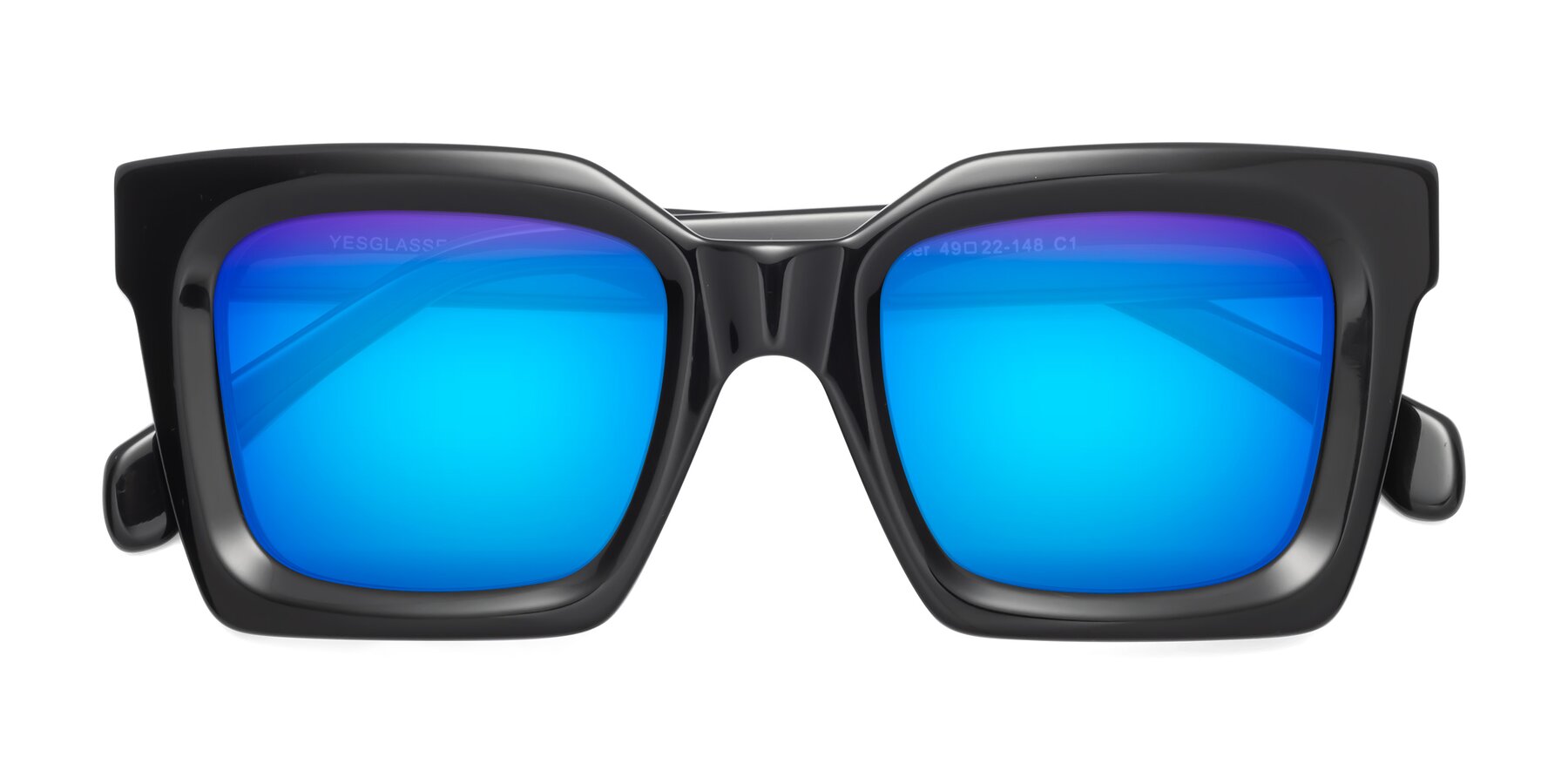 Folded Front of Piper in Black with Blue Mirrored Lenses