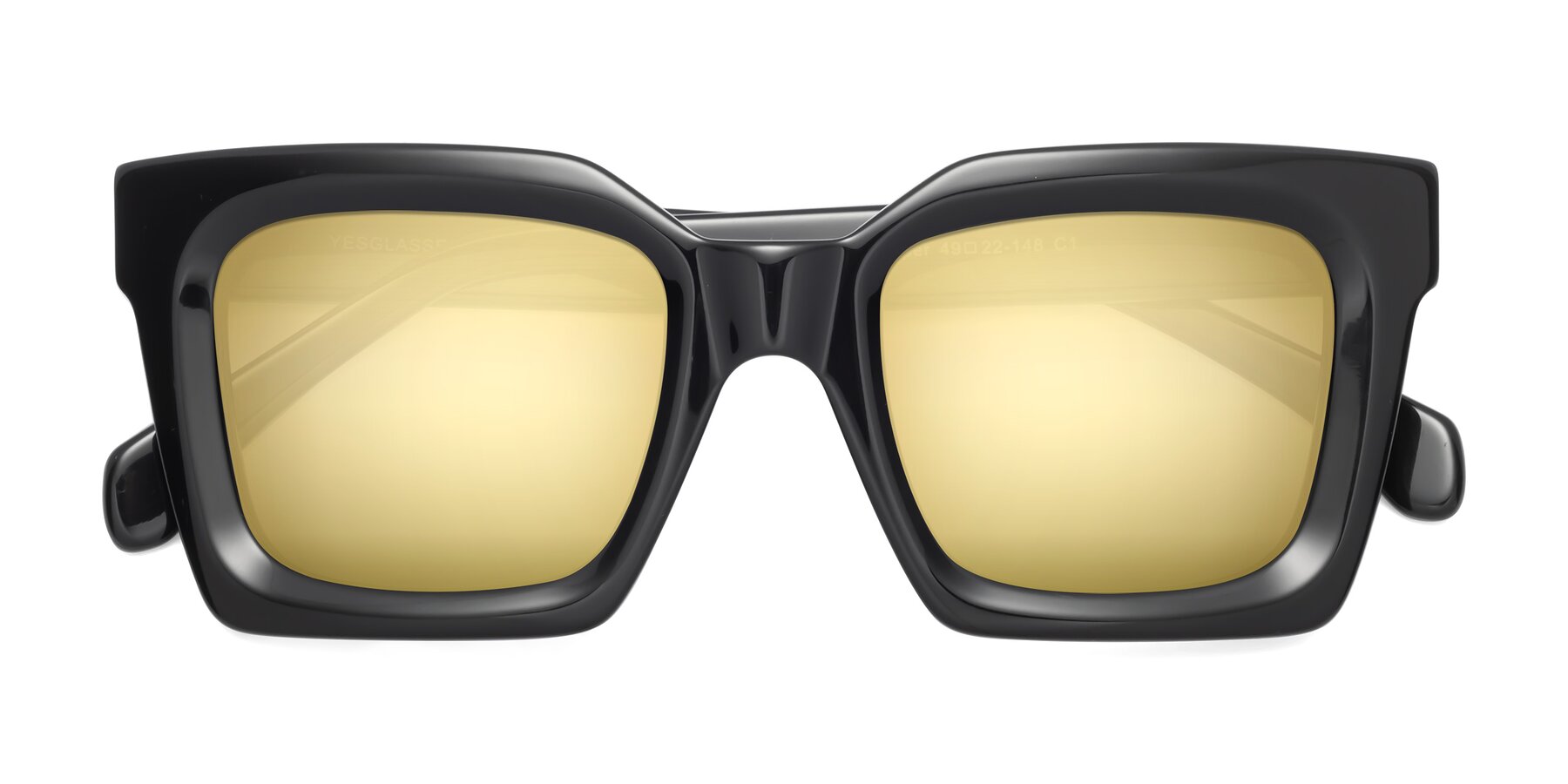 Folded Front of Piper in Black with Gold Mirrored Lenses