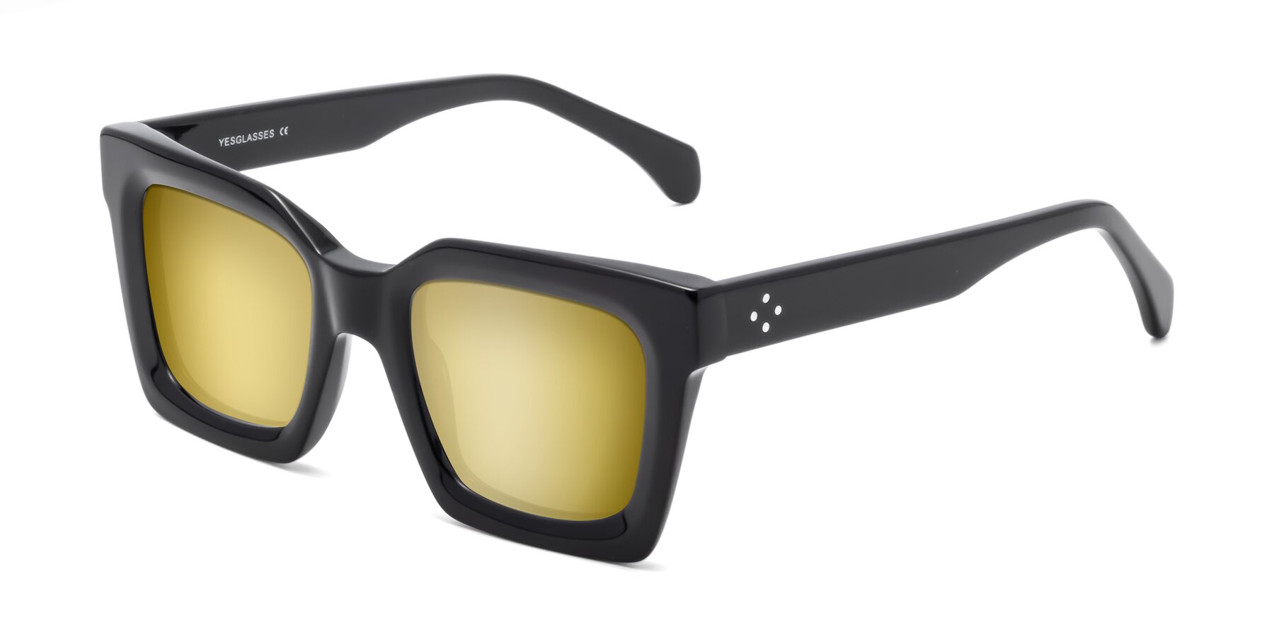Angle of Piper in Black with Gold Mirrored Lenses