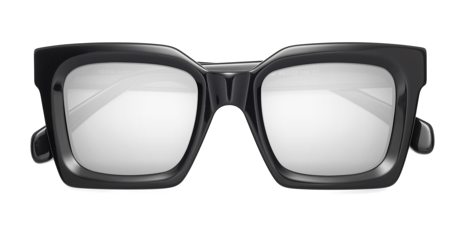 Folded Front of Piper in Black with Silver Mirrored Lenses