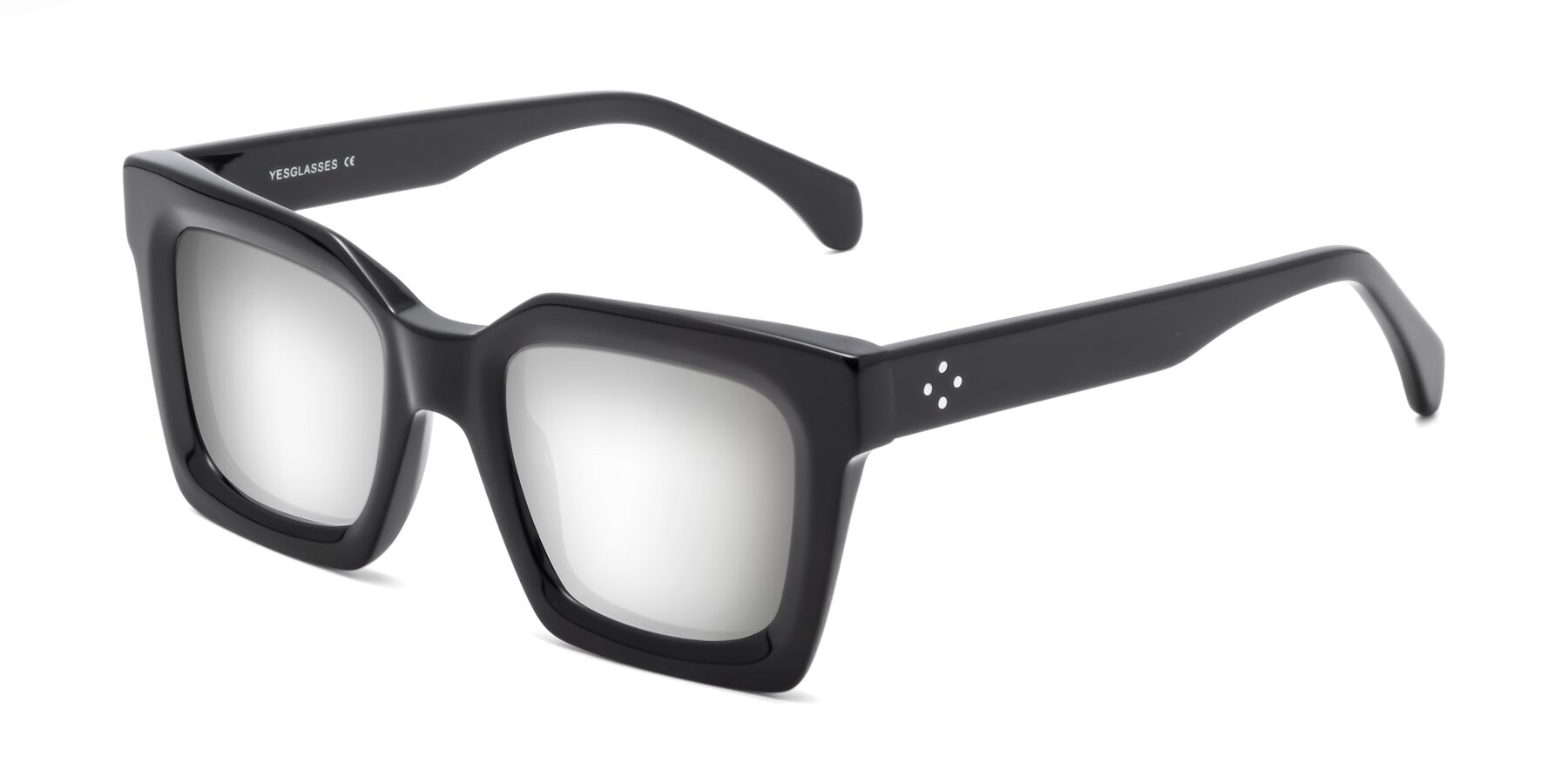 Angle of Piper in Black with Silver Mirrored Lenses