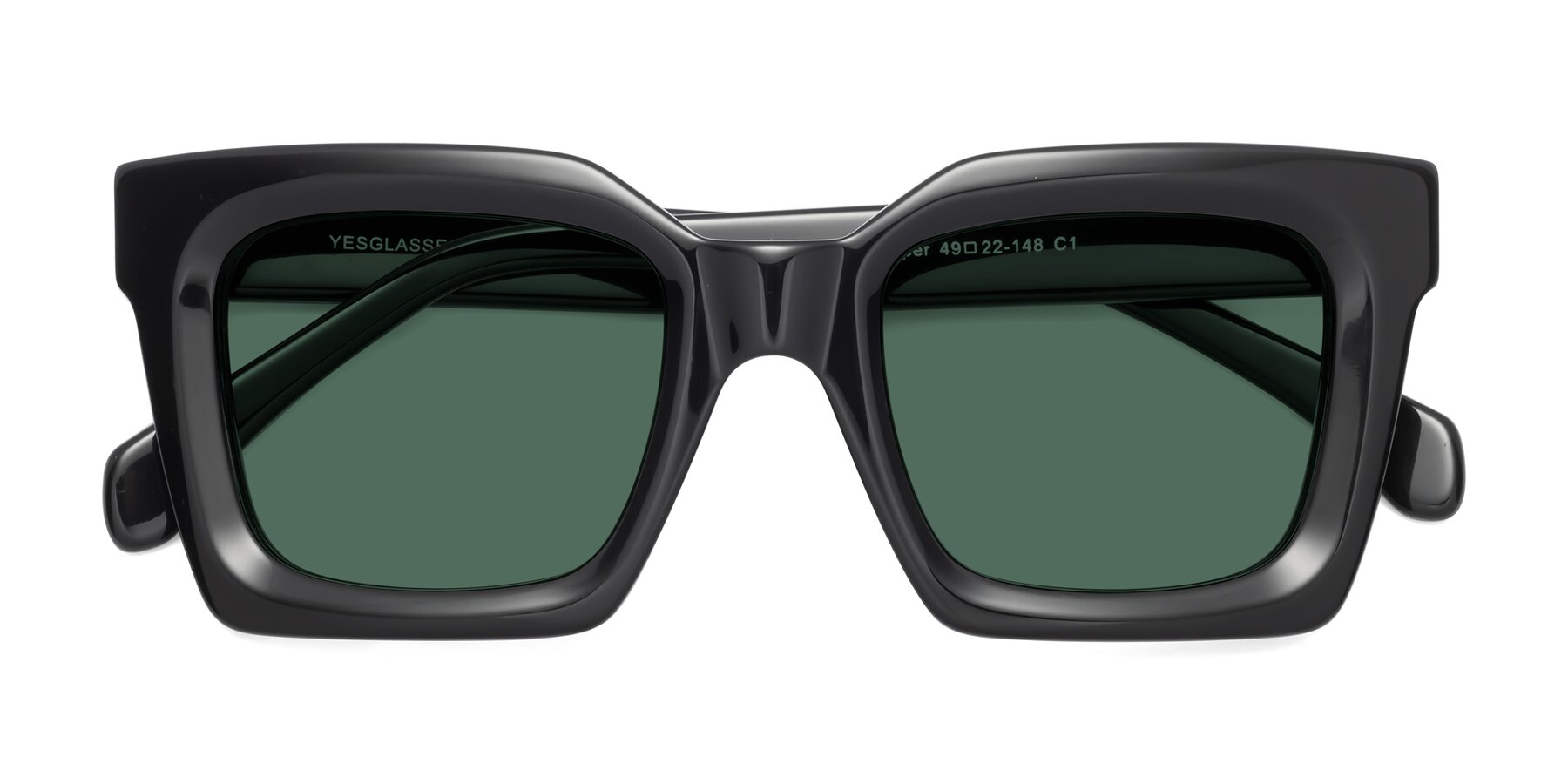 Folded Front of Piper in Black with Green Polarized Lenses