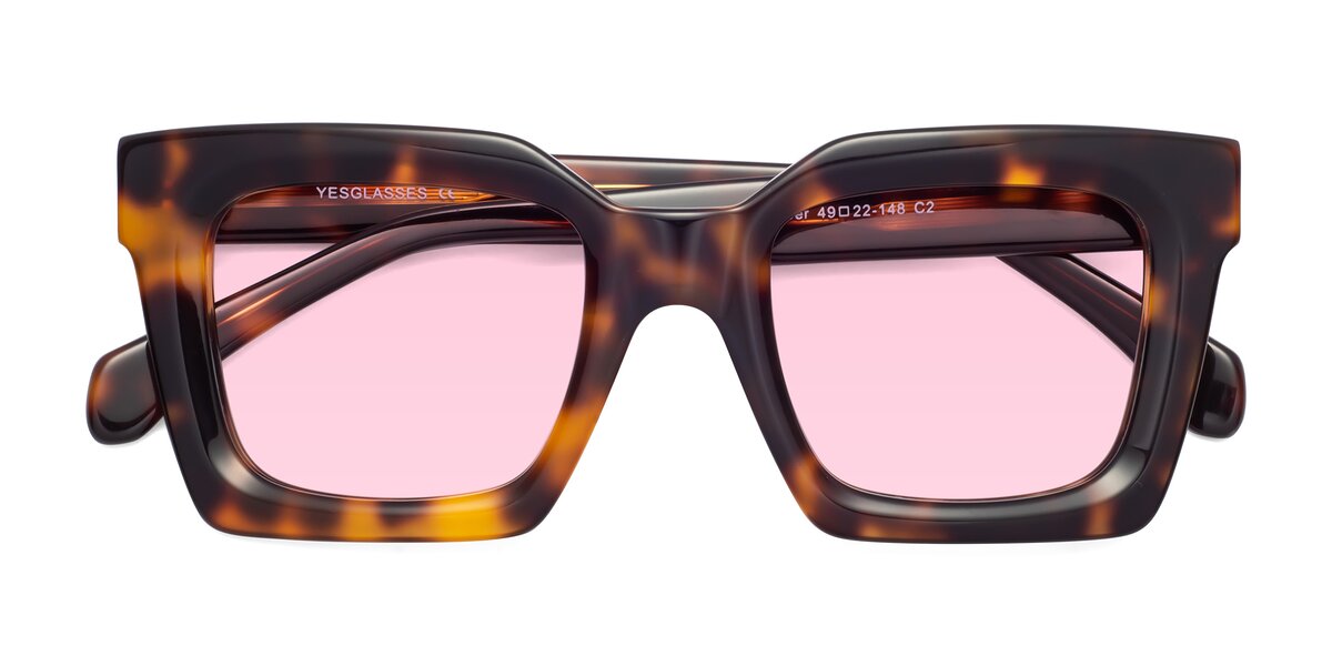 Tortoise Oversized Thick Square Tinted Sunglasses with Light Pink ...