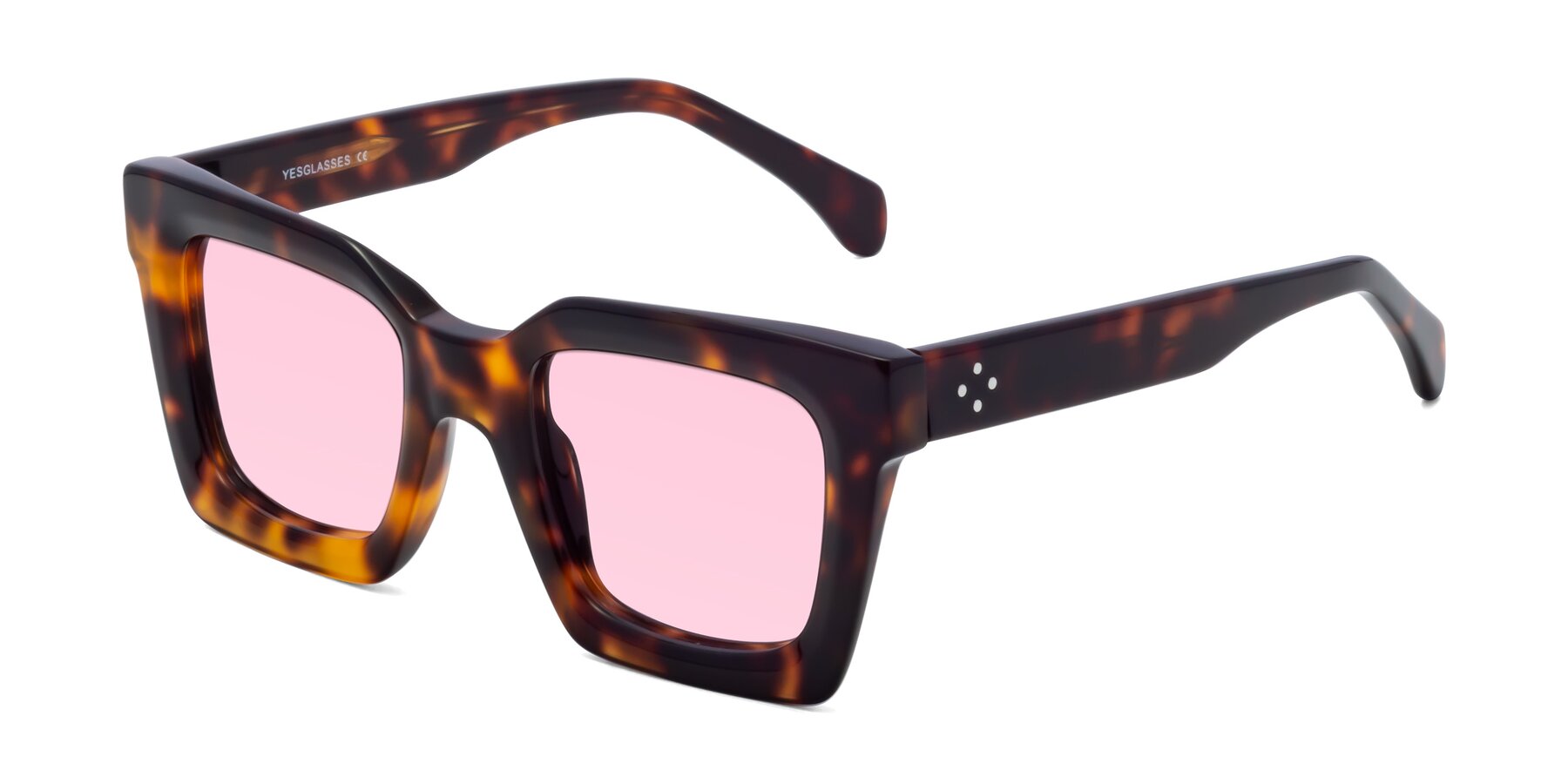 Angle of Piper in Tortoise with Light Pink Tinted Lenses