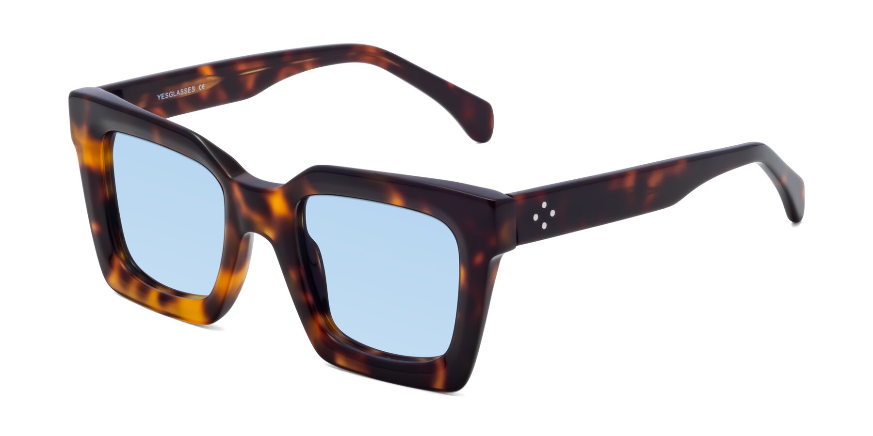 Angle of Piper in Tortoise with Light Blue Tinted Lenses