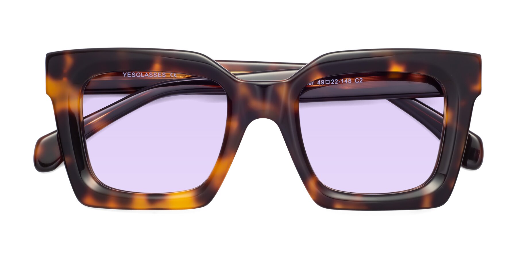 Folded Front of Piper in Tortoise with Light Purple Tinted Lenses