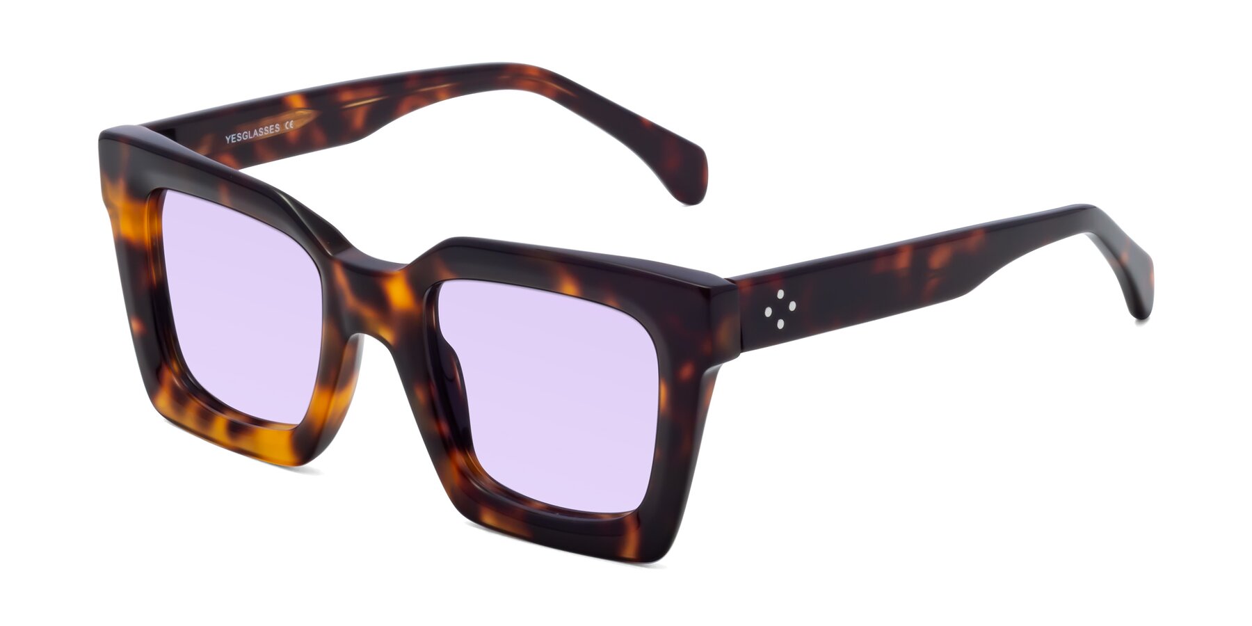 Angle of Piper in Tortoise with Light Purple Tinted Lenses