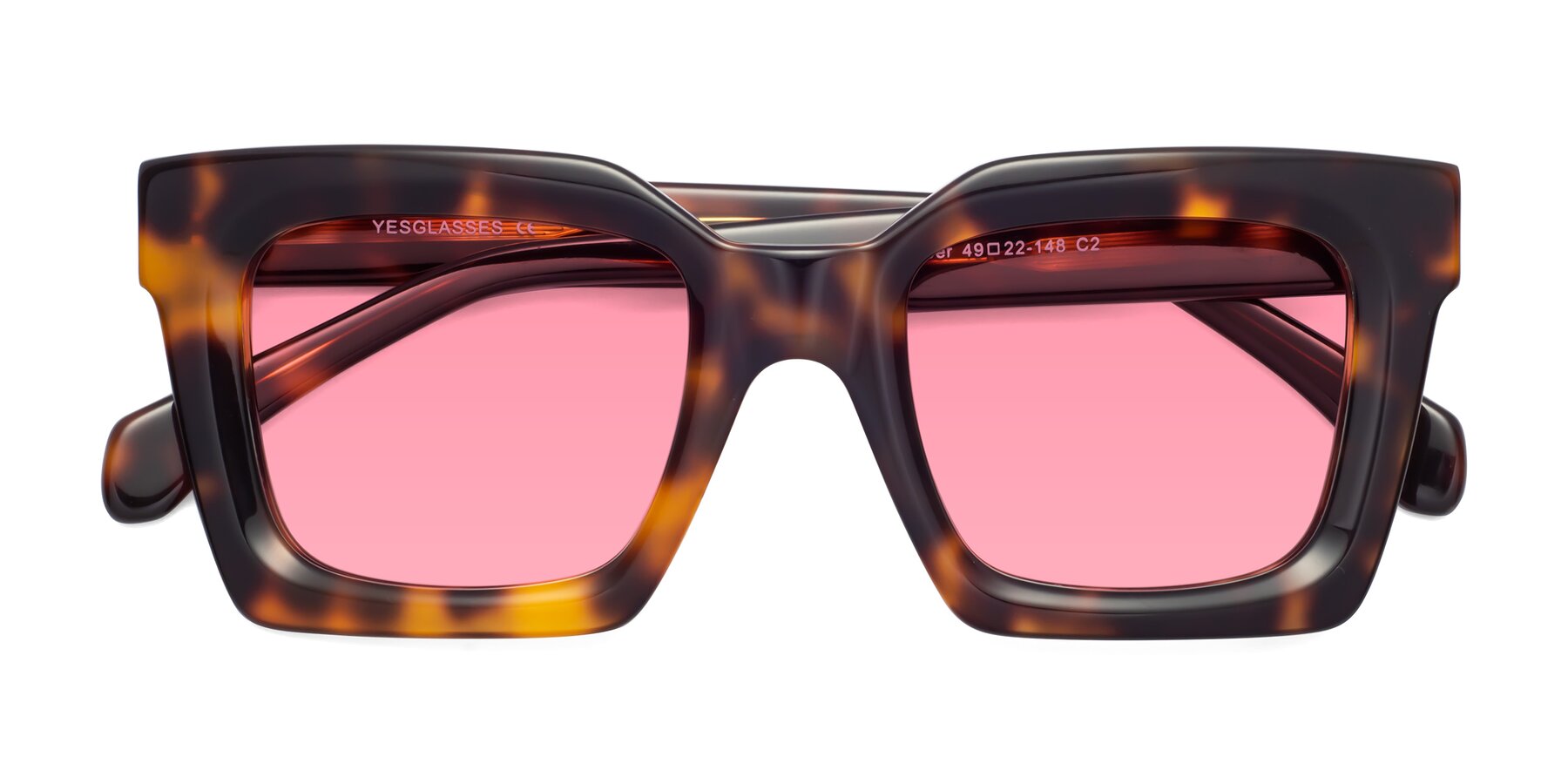 Folded Front of Piper in Tortoise with Pink Tinted Lenses