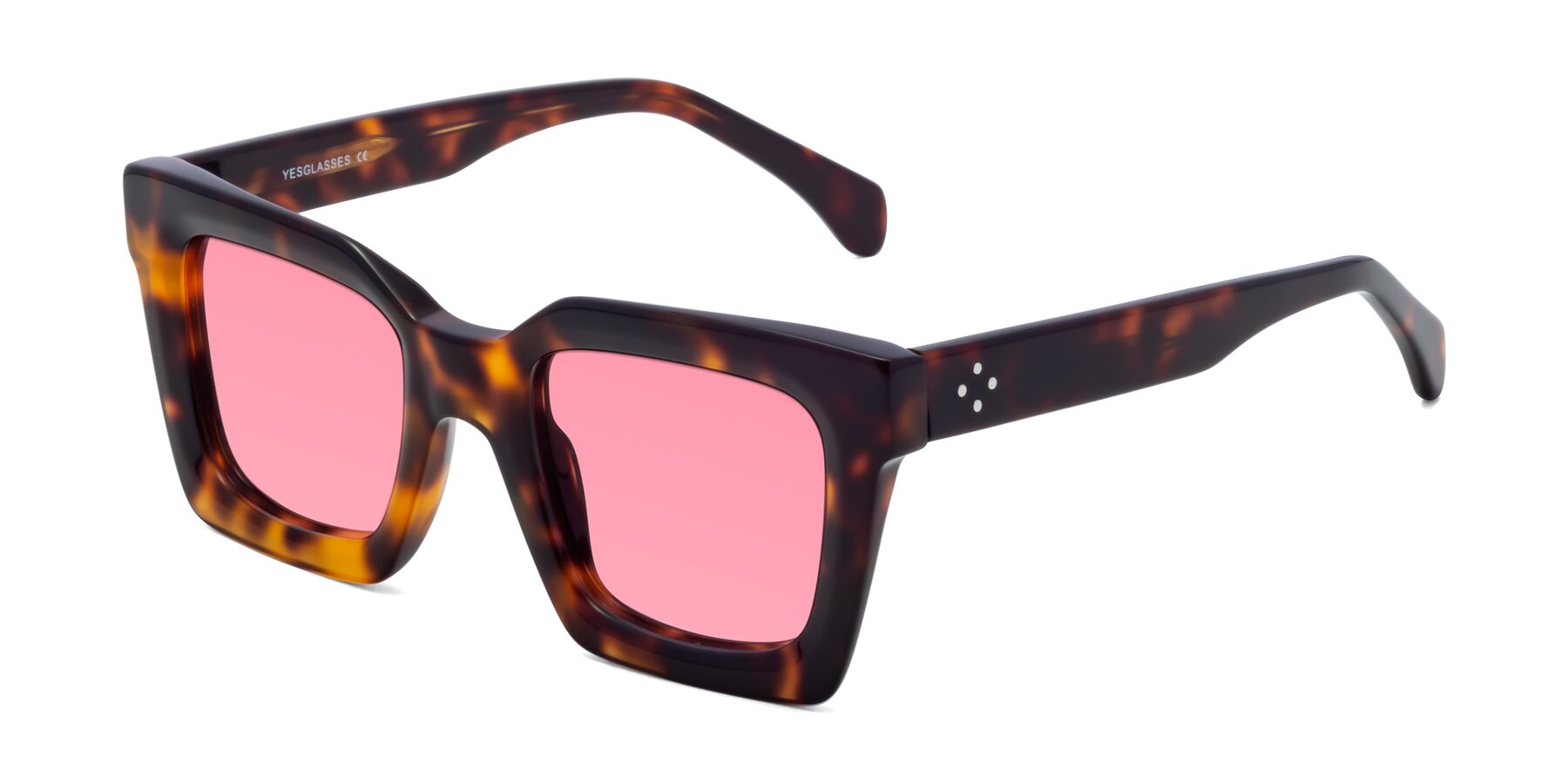 Angle of Piper in Tortoise with Pink Tinted Lenses