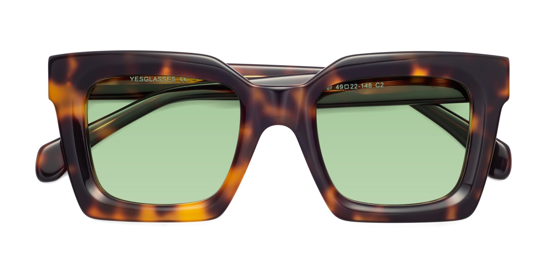 Folded Front of Piper in Tortoise with Medium Green Tinted Lenses