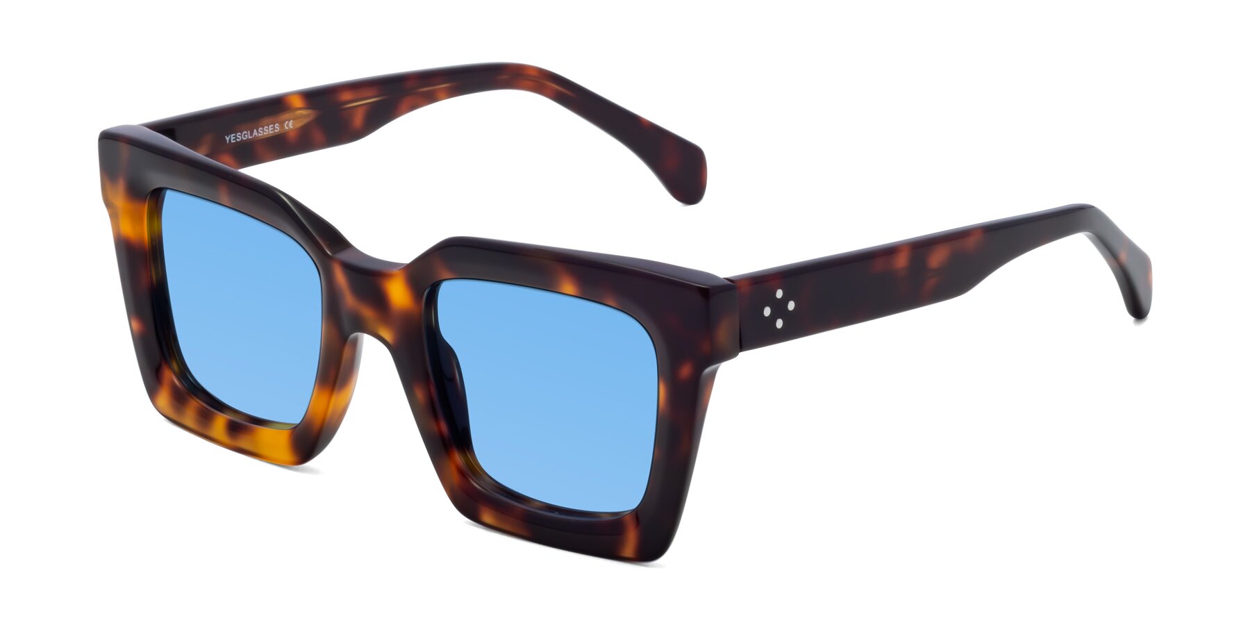 Angle of Piper in Tortoise with Medium Blue Tinted Lenses