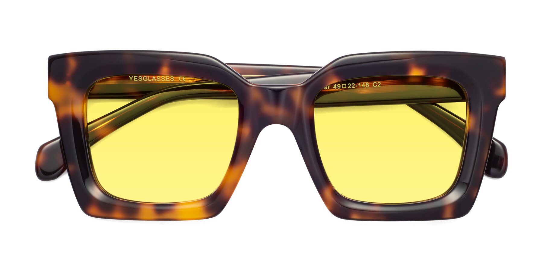 Folded Front of Piper in Tortoise with Medium Yellow Tinted Lenses