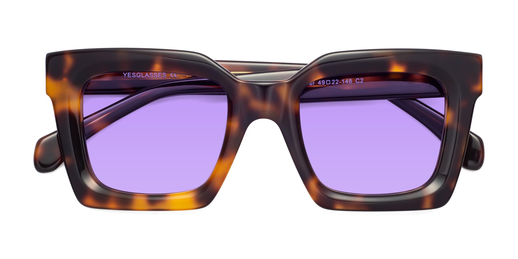 Folded Front of Piper in Tortoise with Medium Purple Tinted Lenses