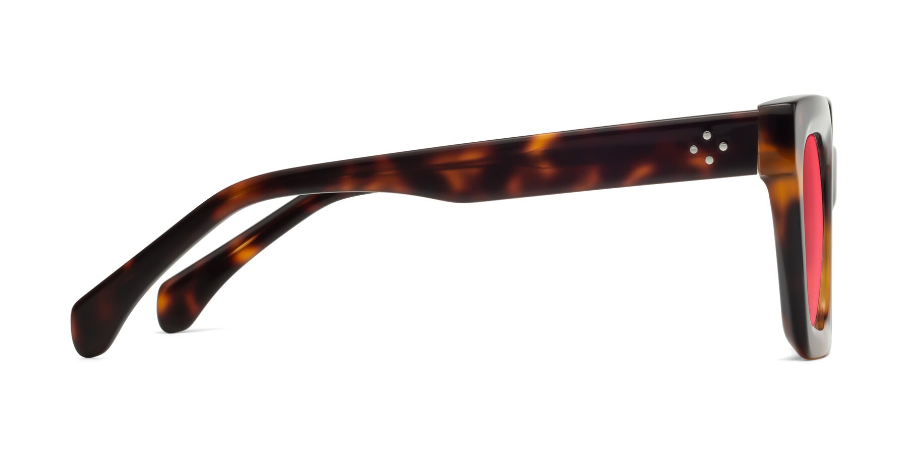 Side of Piper in Tortoise with Red Tinted Lenses