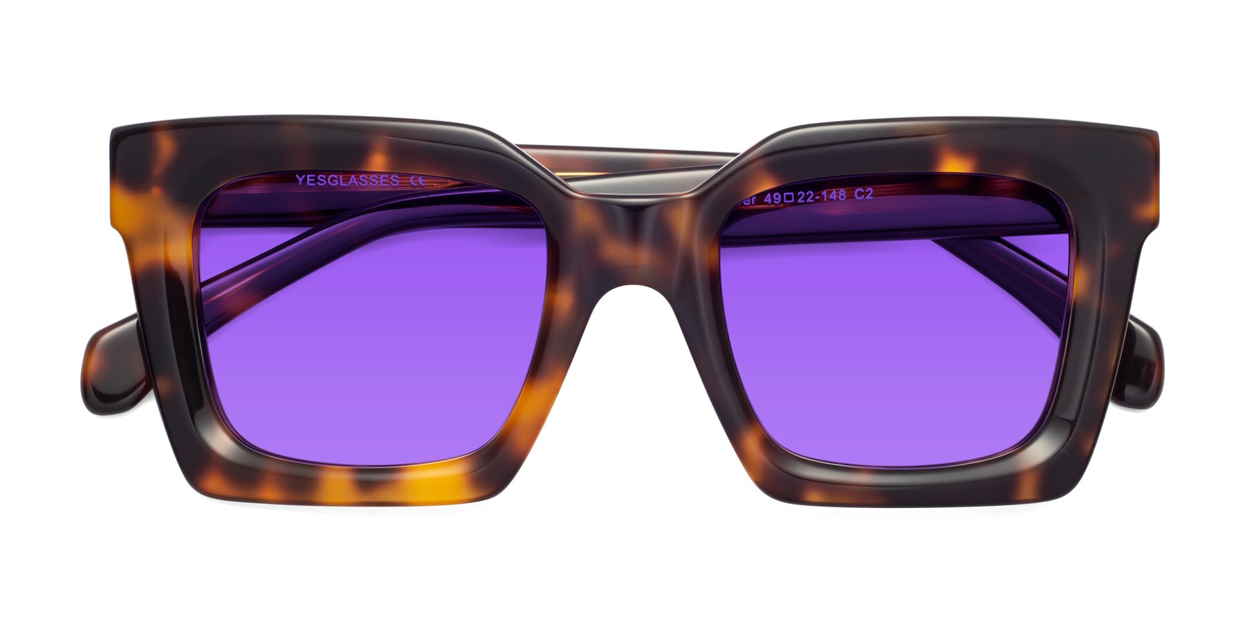 Folded Front of Piper in Tortoise with Purple Tinted Lenses