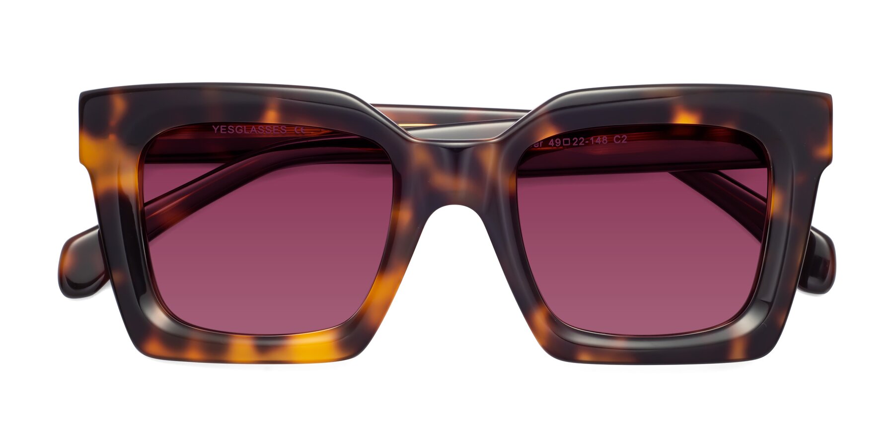 Folded Front of Piper in Tortoise with Wine Tinted Lenses