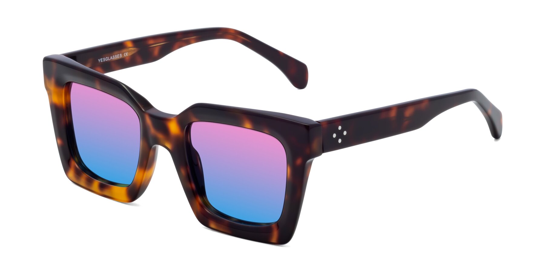 Angle of Piper in Tortoise with Pink / Blue Gradient Lenses