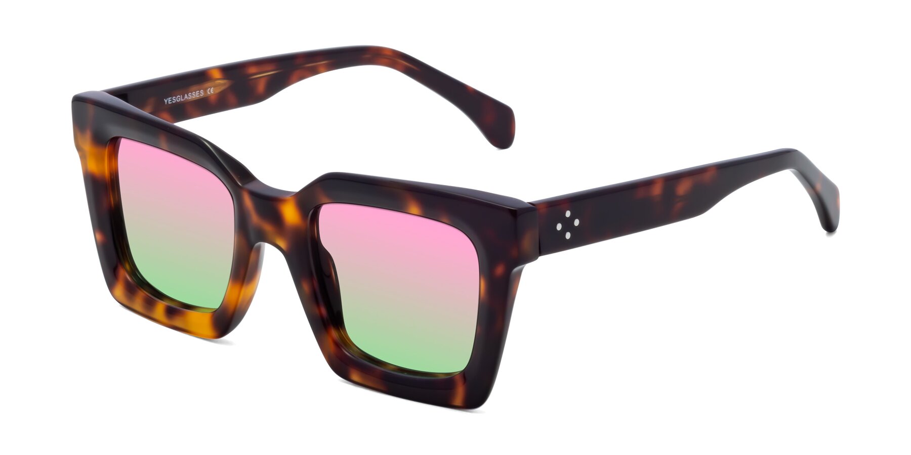 Angle of Piper in Tortoise with Pink / Green Gradient Lenses