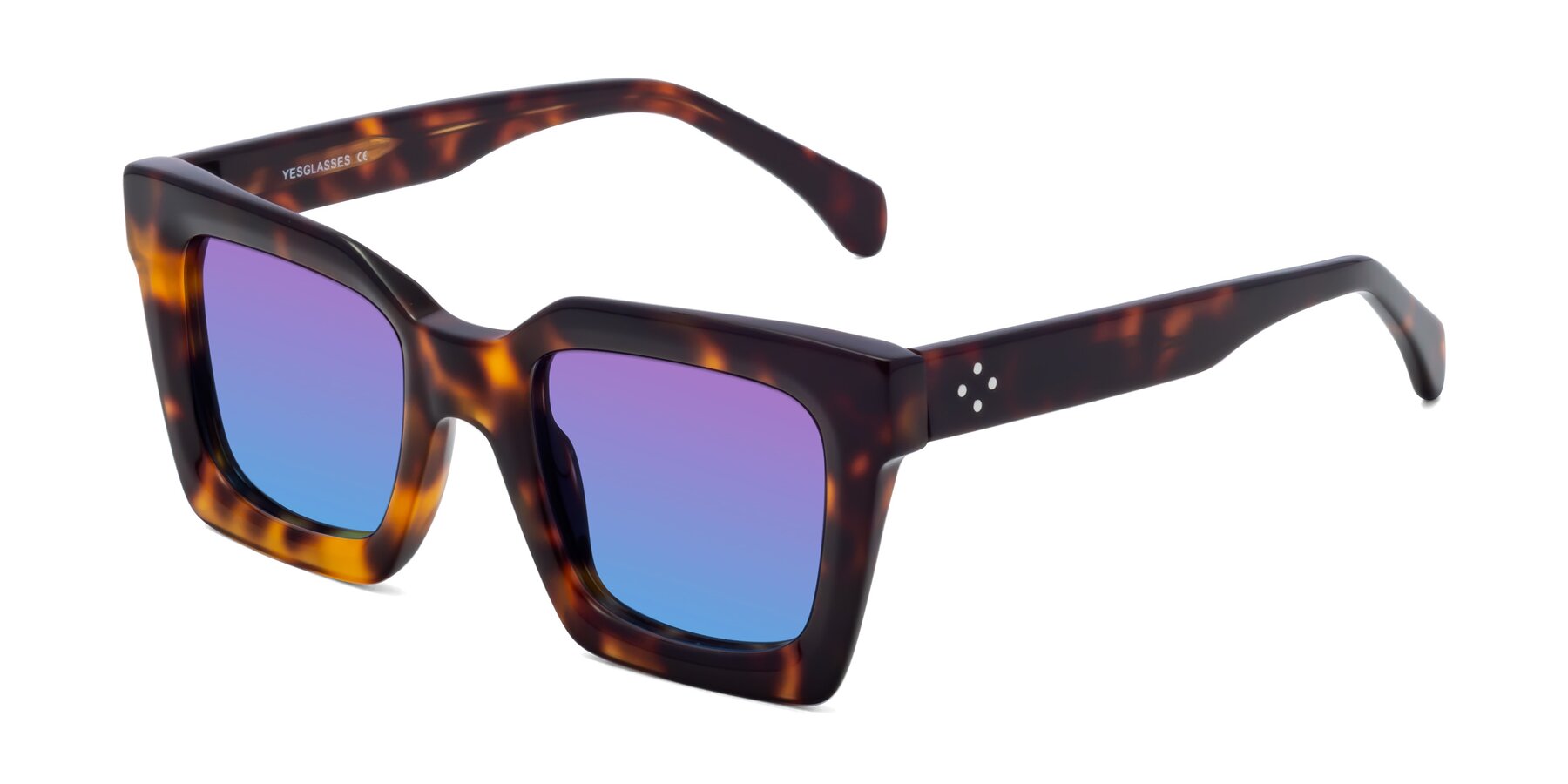 Angle of Piper in Tortoise with Purple / Blue Gradient Lenses