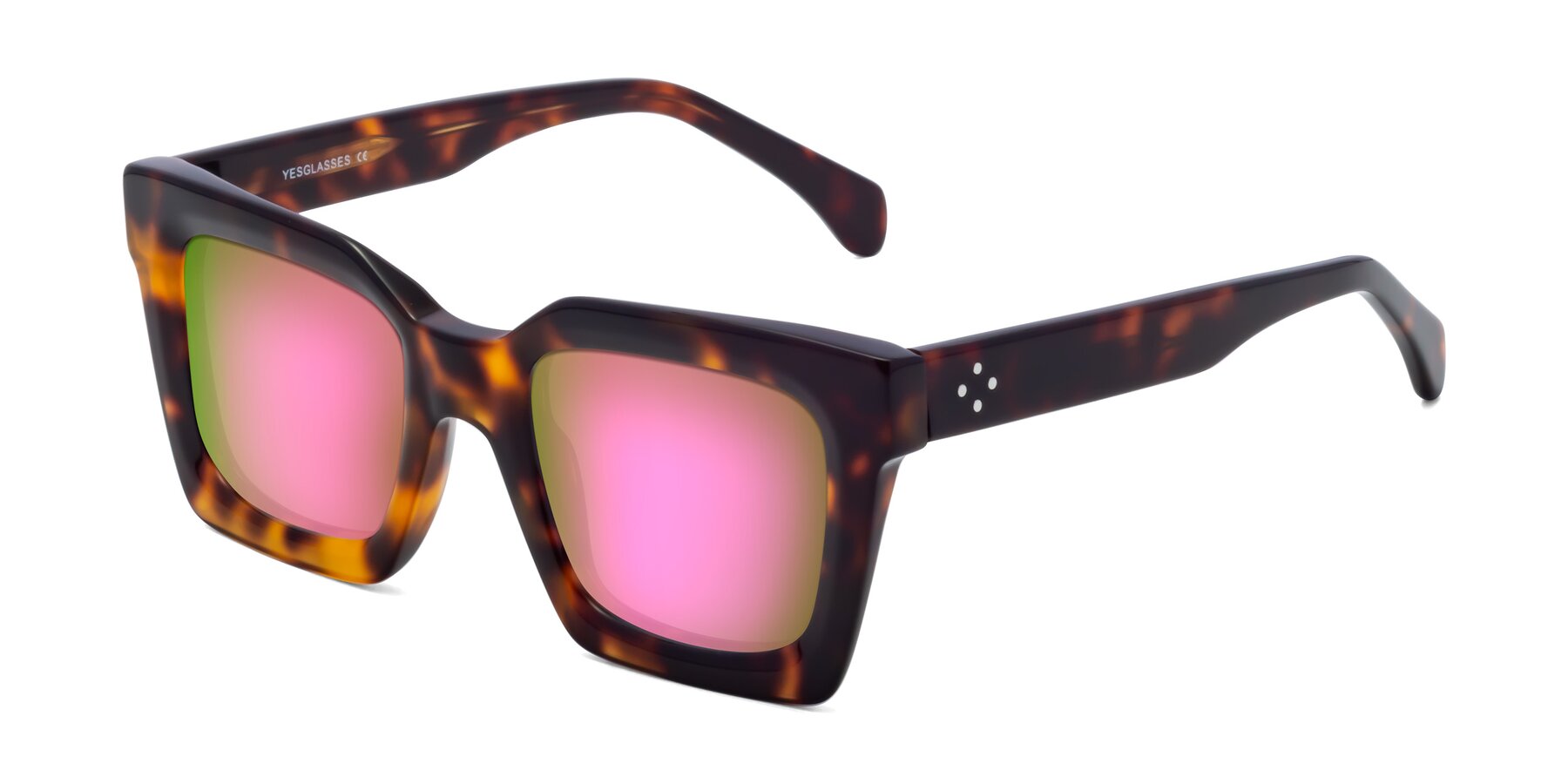Angle of Piper in Tortoise with Pink Mirrored Lenses