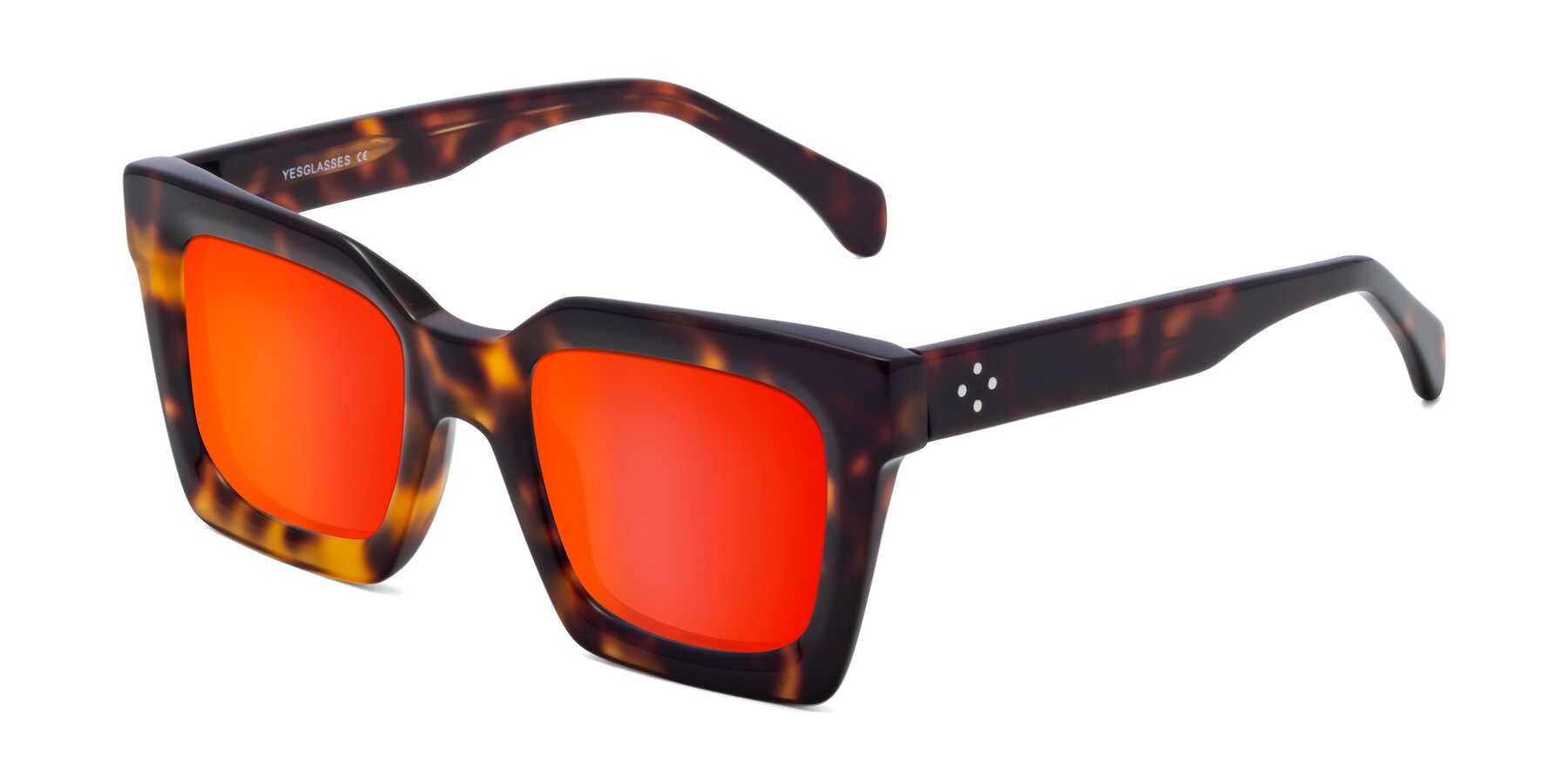 Angle of Piper in Tortoise with Red Gold Mirrored Lenses
