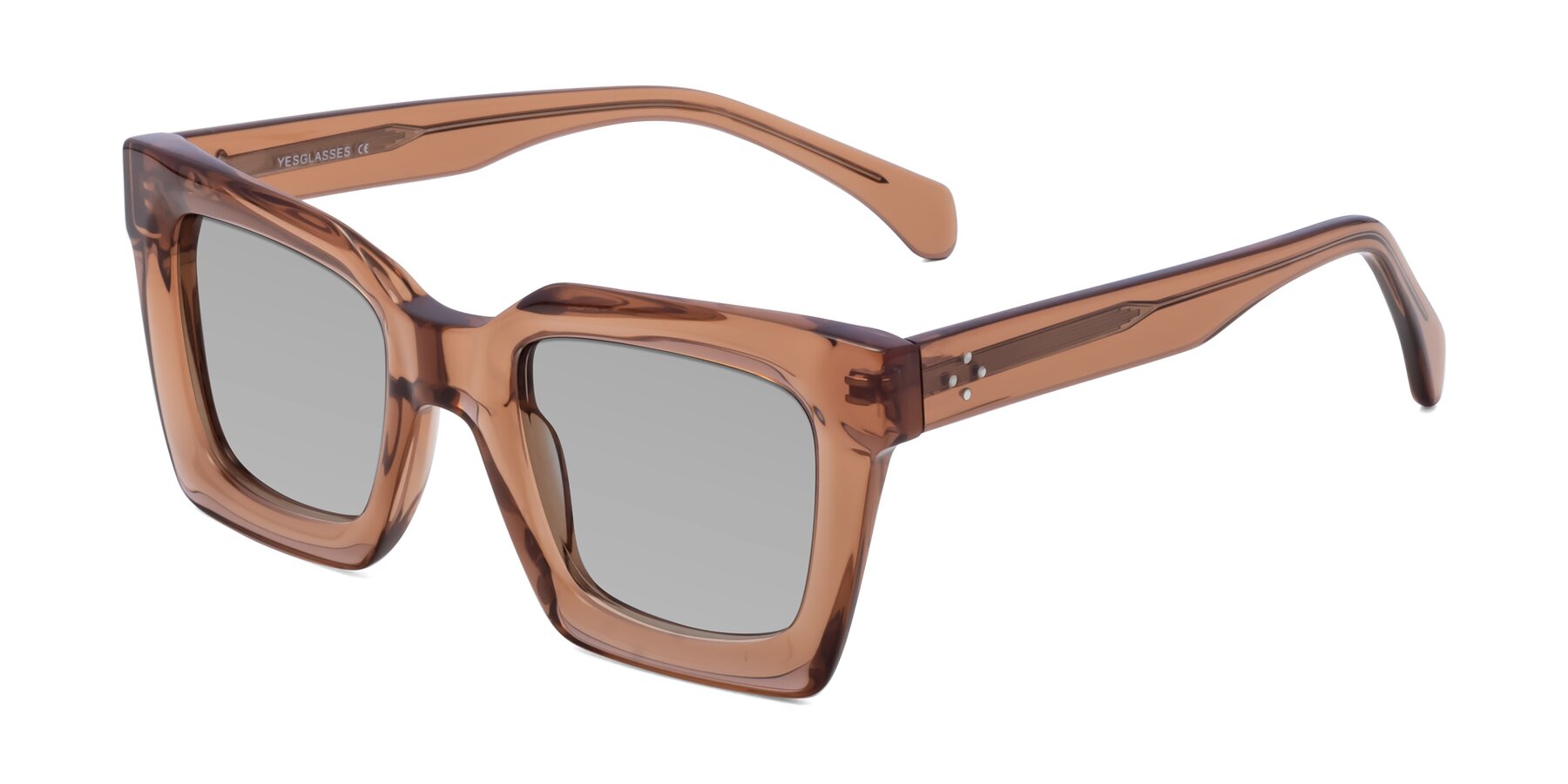 Angle of Piper in Caramel with Light Gray Tinted Lenses