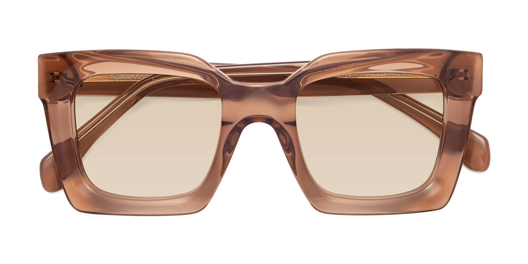 Folded Front of Piper in Caramel with Light Brown Tinted Lenses