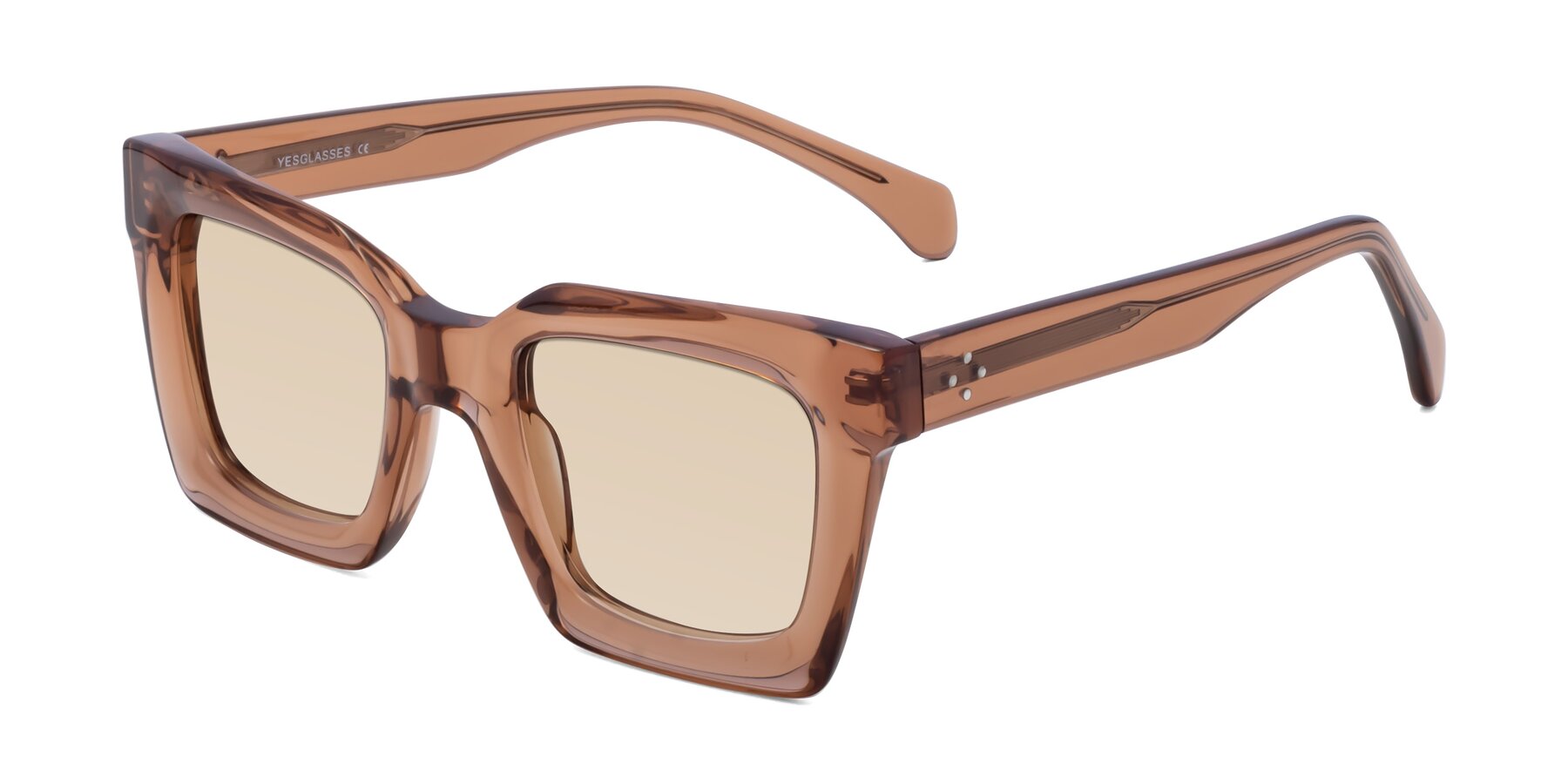 Angle of Piper in Caramel with Light Brown Tinted Lenses
