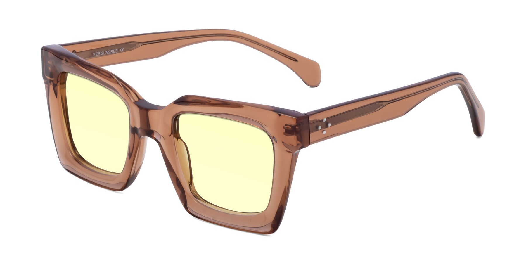 Angle of Piper in Caramel with Light Yellow Tinted Lenses
