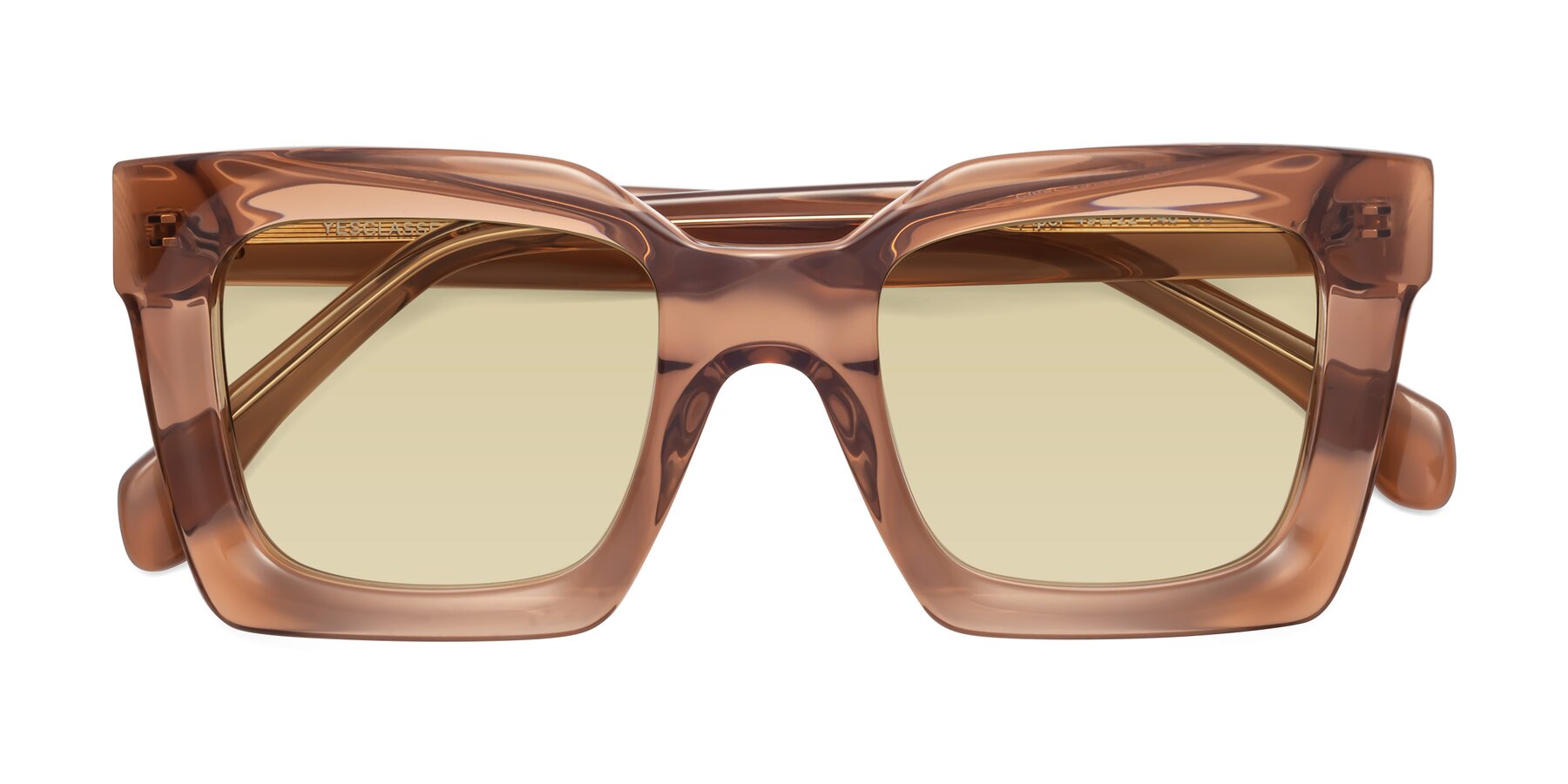 Folded Front of Piper in Caramel with Light Champagne Tinted Lenses
