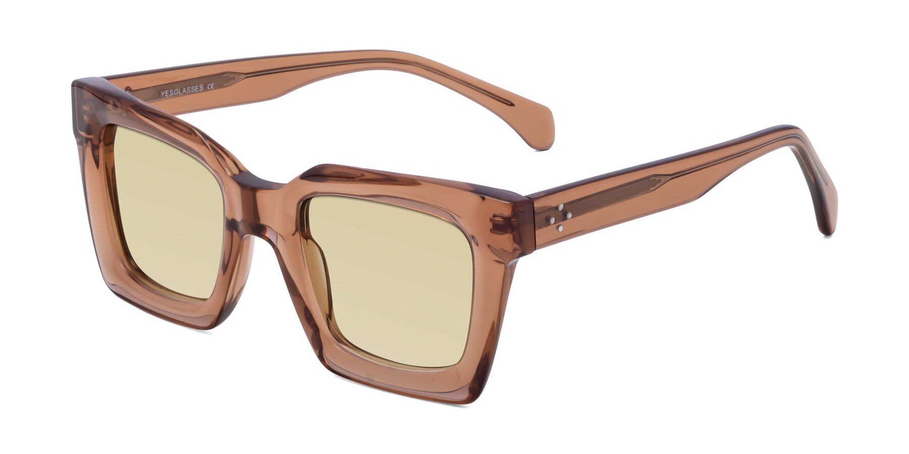 Angle of Piper in Caramel with Light Champagne Tinted Lenses