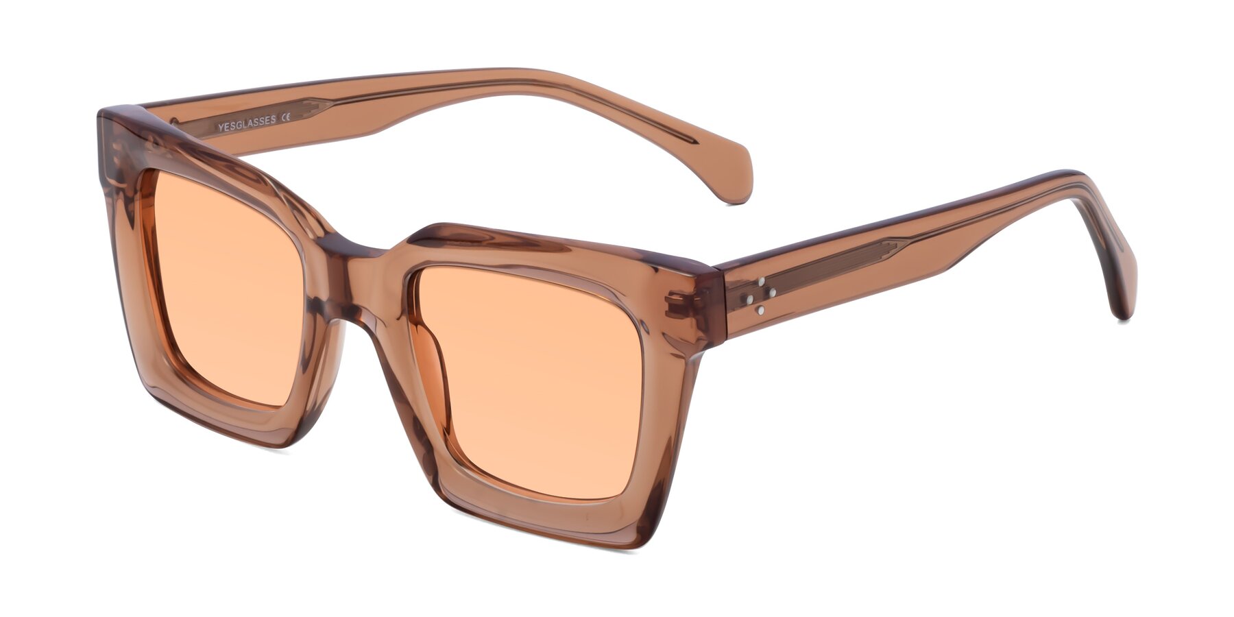Angle of Piper in Caramel with Light Orange Tinted Lenses