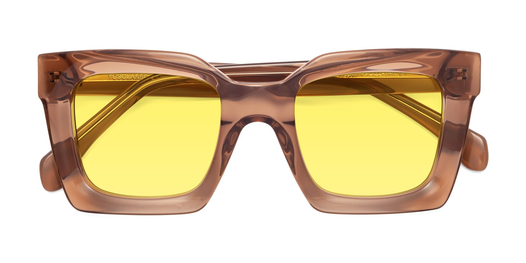 Folded Front of Piper in Caramel with Medium Yellow Tinted Lenses